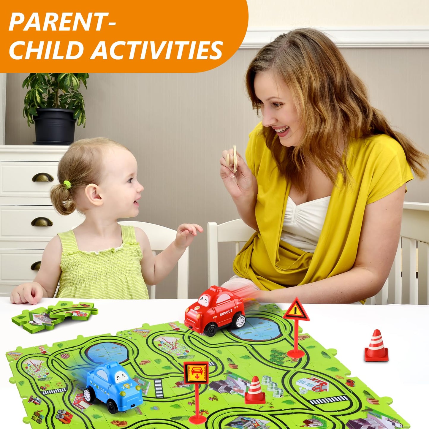 48 PCS Puzzle Race Track Car Set: Toddlers Kids Boys Girls Toys & Gifts for 3 4 5 6 Year Old | Puzzle Tracks Car Toys | with 2 Small Cars Toy and Roadblocks | Play & Learn Toy | Kid for Ages 3-5 4-6