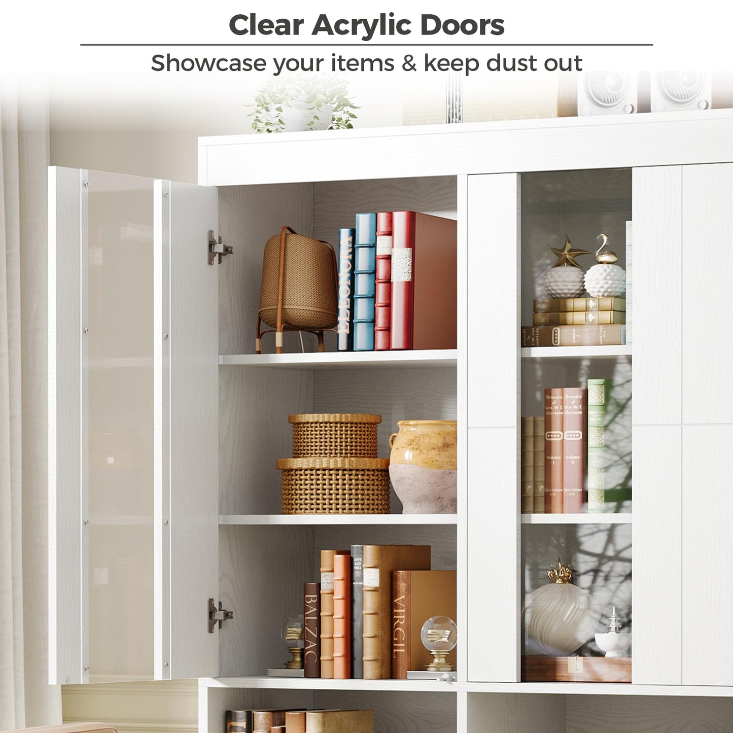 IRONCK Bookshelf with Doors, Bookshelves and Bookcases, 43.3 Inch Wide Bookshelf with Storage, Large Book Shelf with Acrylic Doors for Living Room, Home Office