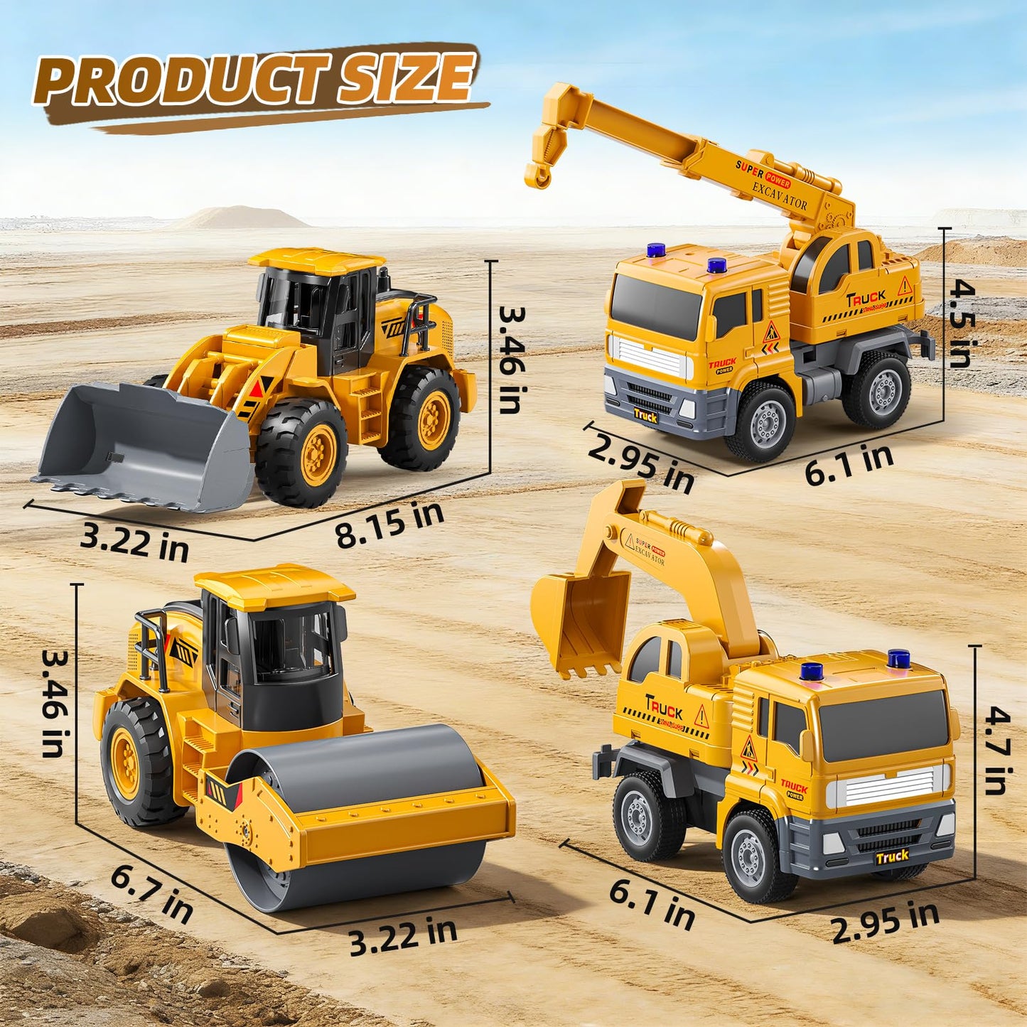 KukuFun 4-Pack Truck Toys for Boys 3-5 Year Old，Construction Sandbox Toy Set with Excavator，Indoor/Outdoor Sand Toys for Kids Toddlers Girls Age 3-8，Birthday Gifts