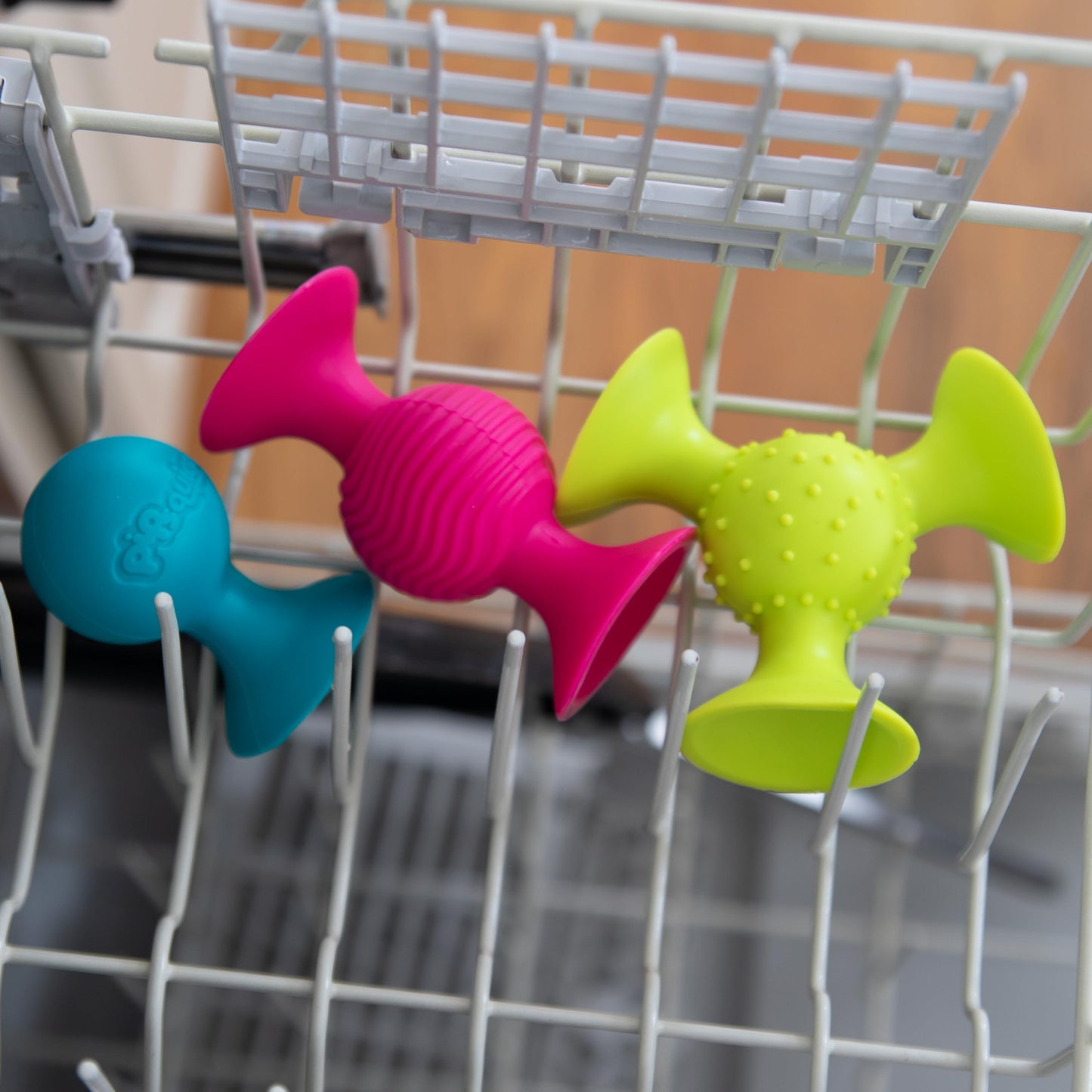 Fat Brain Toys pipSquigz, Sensory Baby Toys 6 Months Plus, Rattle Suction Cup Toy