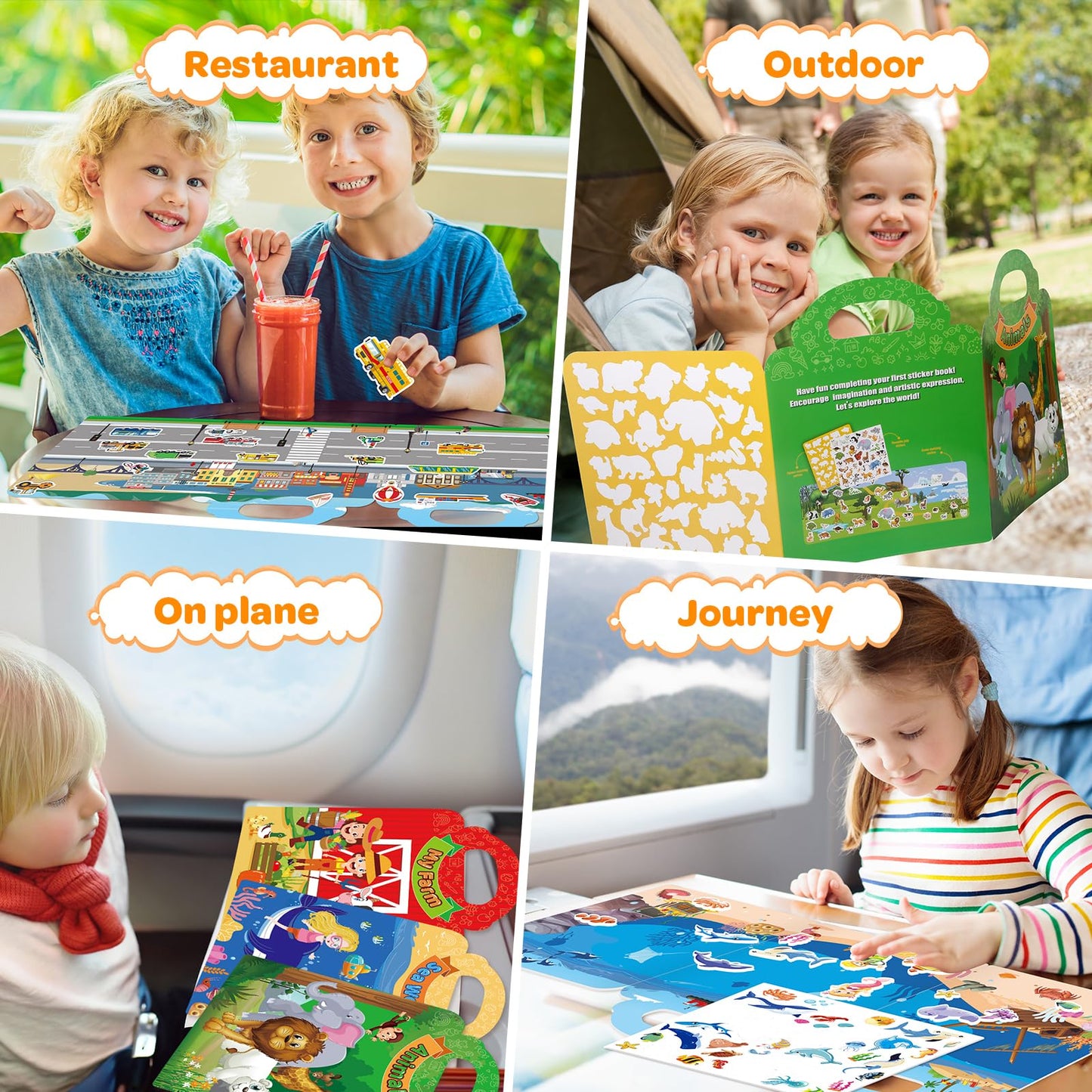 2 Sets Reusable Sticker Books for Toddler 1-3, Activity Books for Toddlers 2-4, Arts Crafts Jelly Stickers Travel Toys for Kids 3-5, Holiday and Birthday Gifts Easter Basket Stuffers for Boys Girls