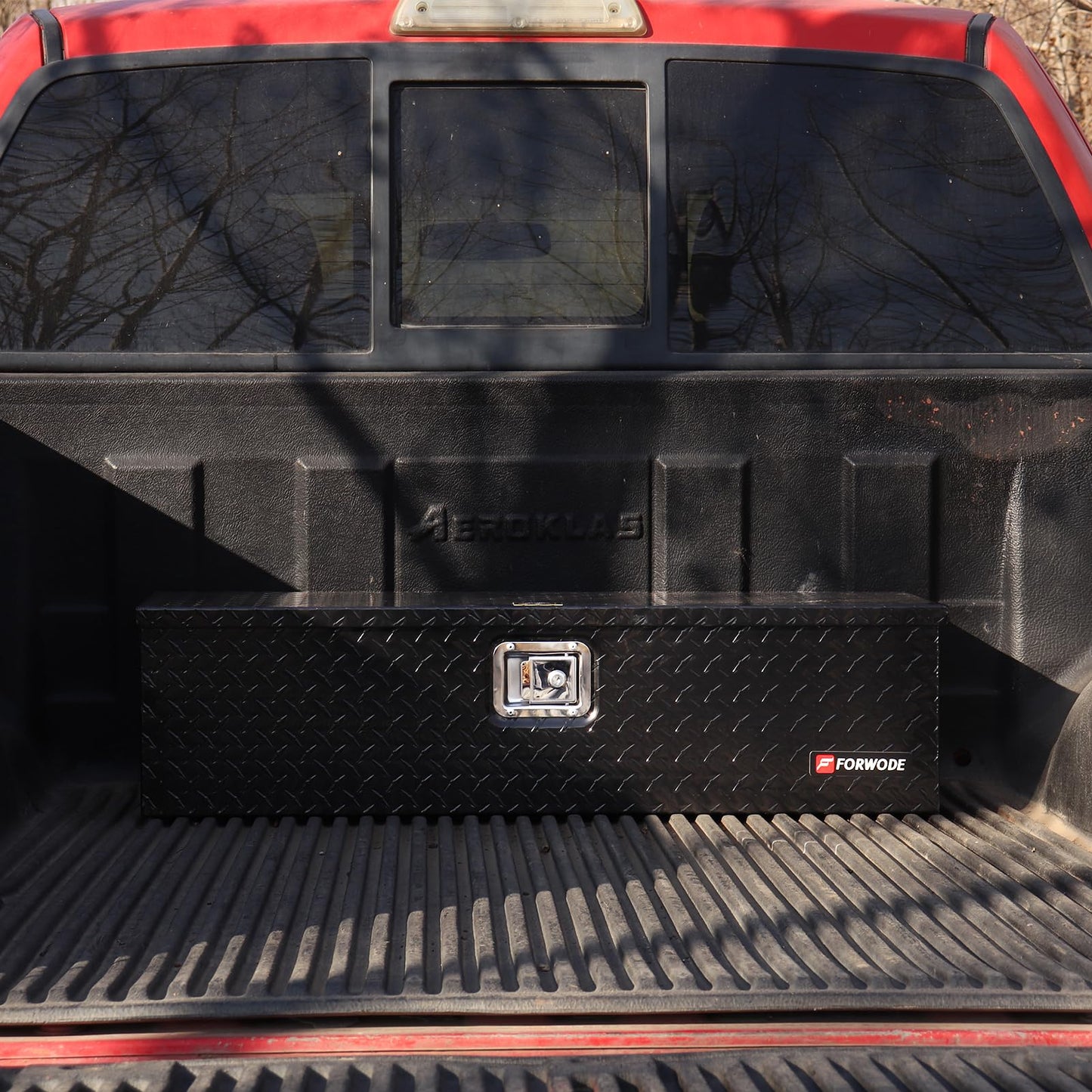 FORWODE 39 Inch Truck Bed Tool Box, Heavy Duty Aluminum Truck Storage Organizer for Pickup Truck Bed RV Toolbox with Handle and Lock Black