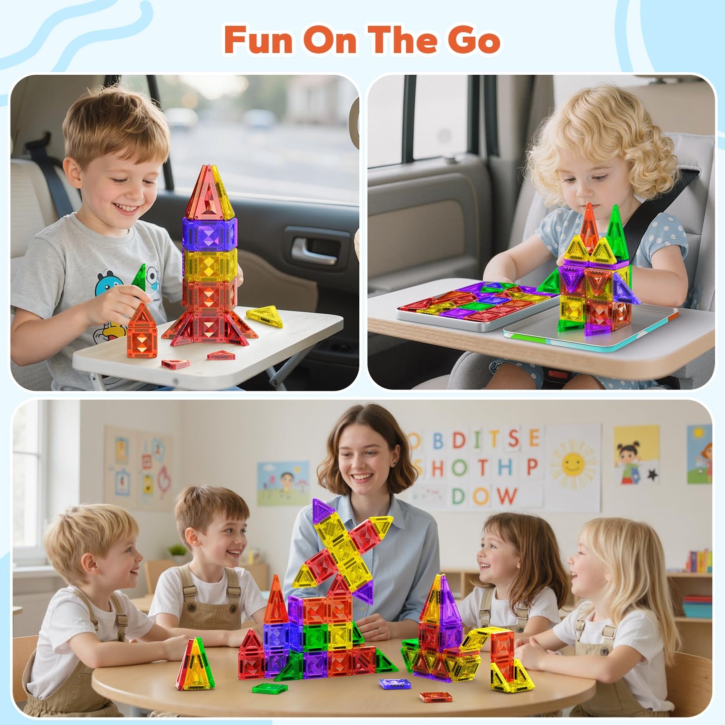 Mini Magnetic Tiles, 45PCS Diamond Pattern Magnetic Tiles Travel Set with Case, Portable Building Toys Creativity Boosting Sensory Toys for Kids Ages 4-8 Toddler Boys Girls Halloween Birthday Gift