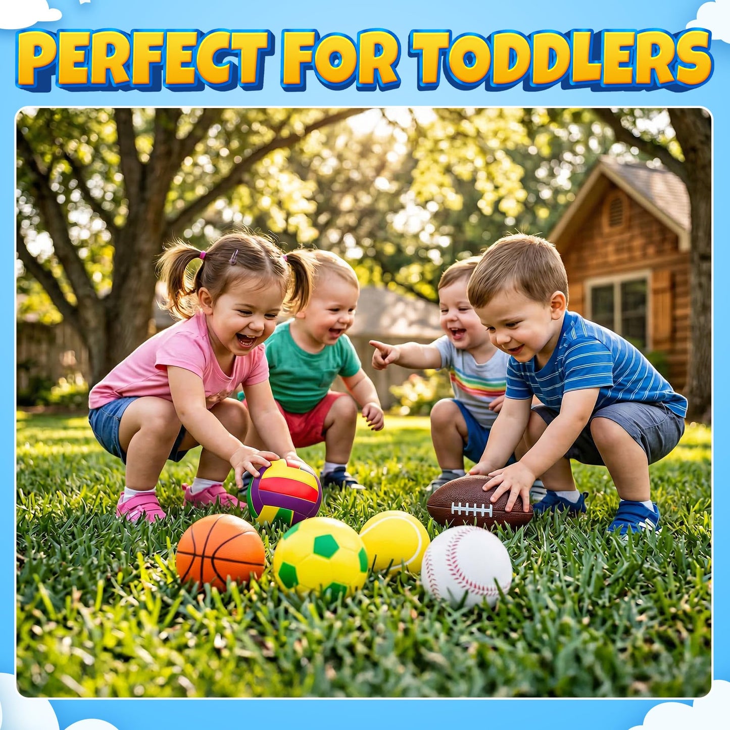 KiddieLoot Sports Balls for Toddlers 1-3, 6 Piece Soft Sports Balls with Soccer, Basketball, Football, Baseball, Tennis & Volleyball - Toddler Boys & Girls Ball Toy Gift