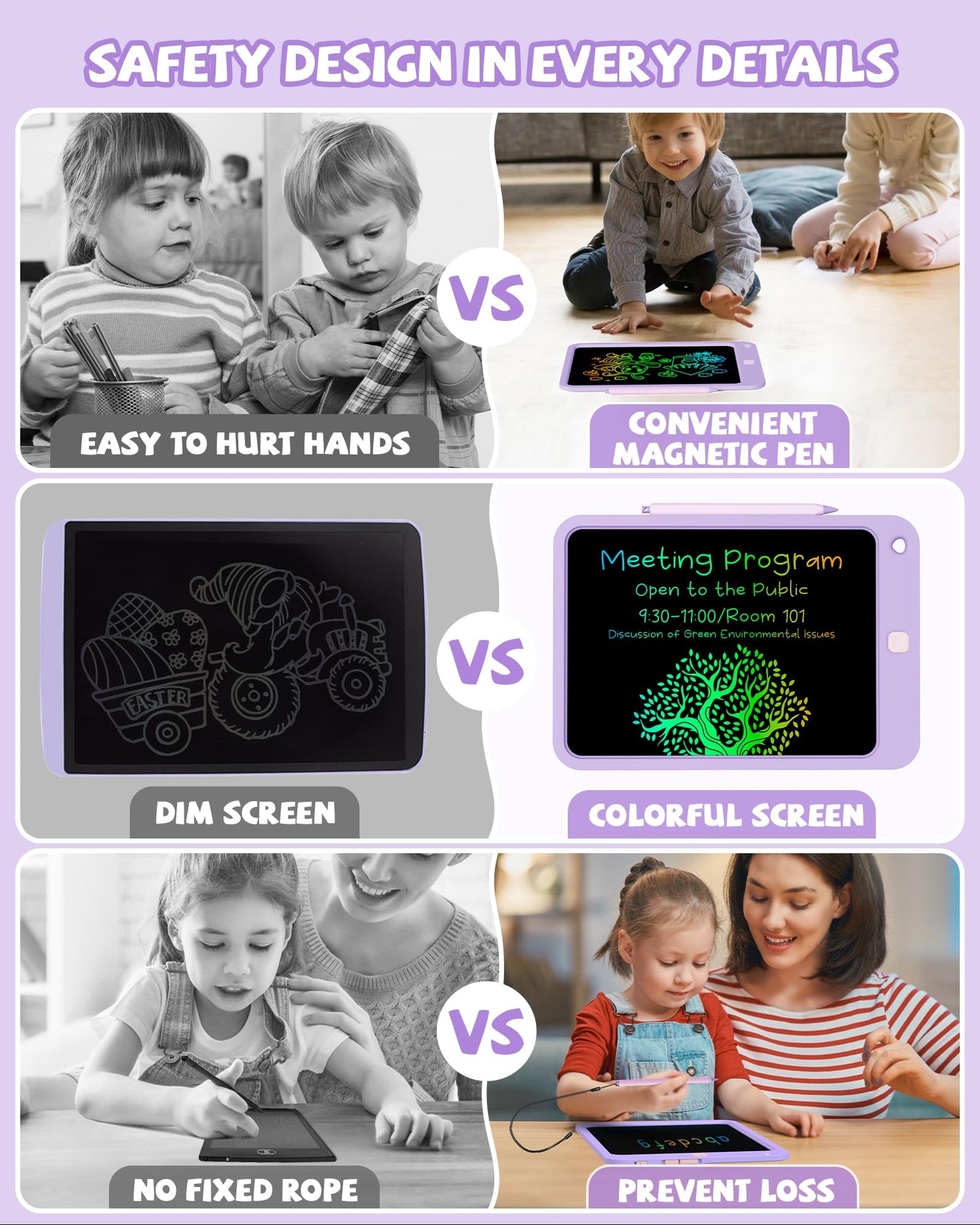 KOKODI LCD Writing Tablet for Kids, 10 Inch Colorful Drawing Tablet, Educational Learning Kids Toys for Age 3-12 Years Old, Toddler Doodle Board, School Supplies for Girls, Birthday Gifts,Purple