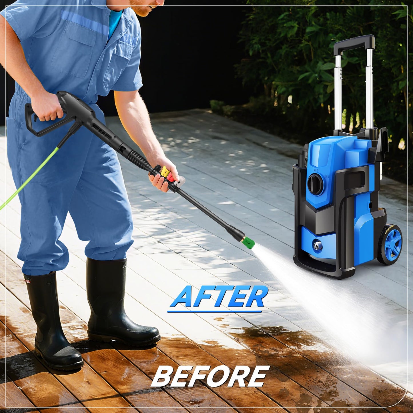 Electric Pressure Washer, 5000 PSI 4.0 GPM Heavy Duty Power Washer, with 4 Nozzles,Foam Cannon,33FT Hose Reel and 500ml Soap Bottle for Home/Cars(Blue)