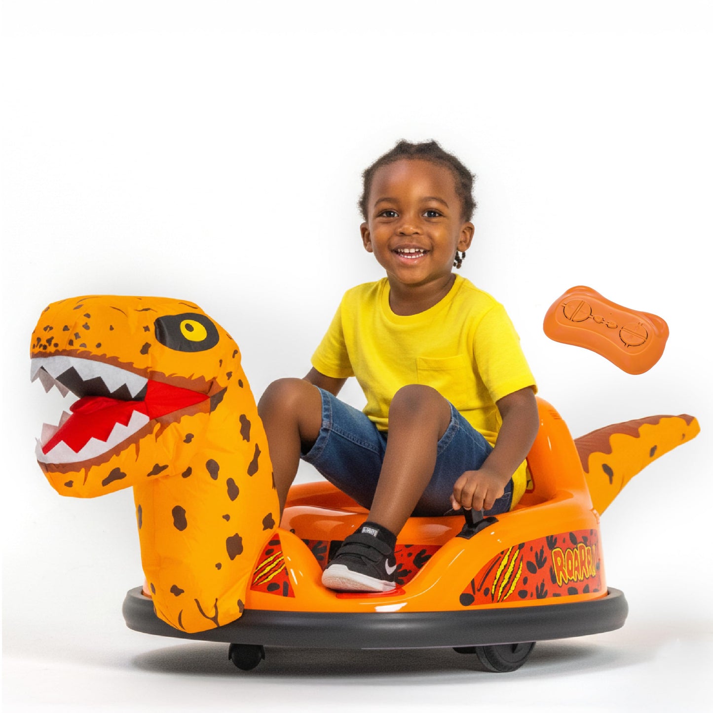 ImaginAir 6V Raptor Dinosaur Toys Bumper Car - Kids Car to Drive, Ride On Toy, Auto-Inflated, w/Music, Parent Remote Control, LED Lights, 360° Spin, 1 MPH, Max Weight of 66lbs, Age 1.5-4 Years