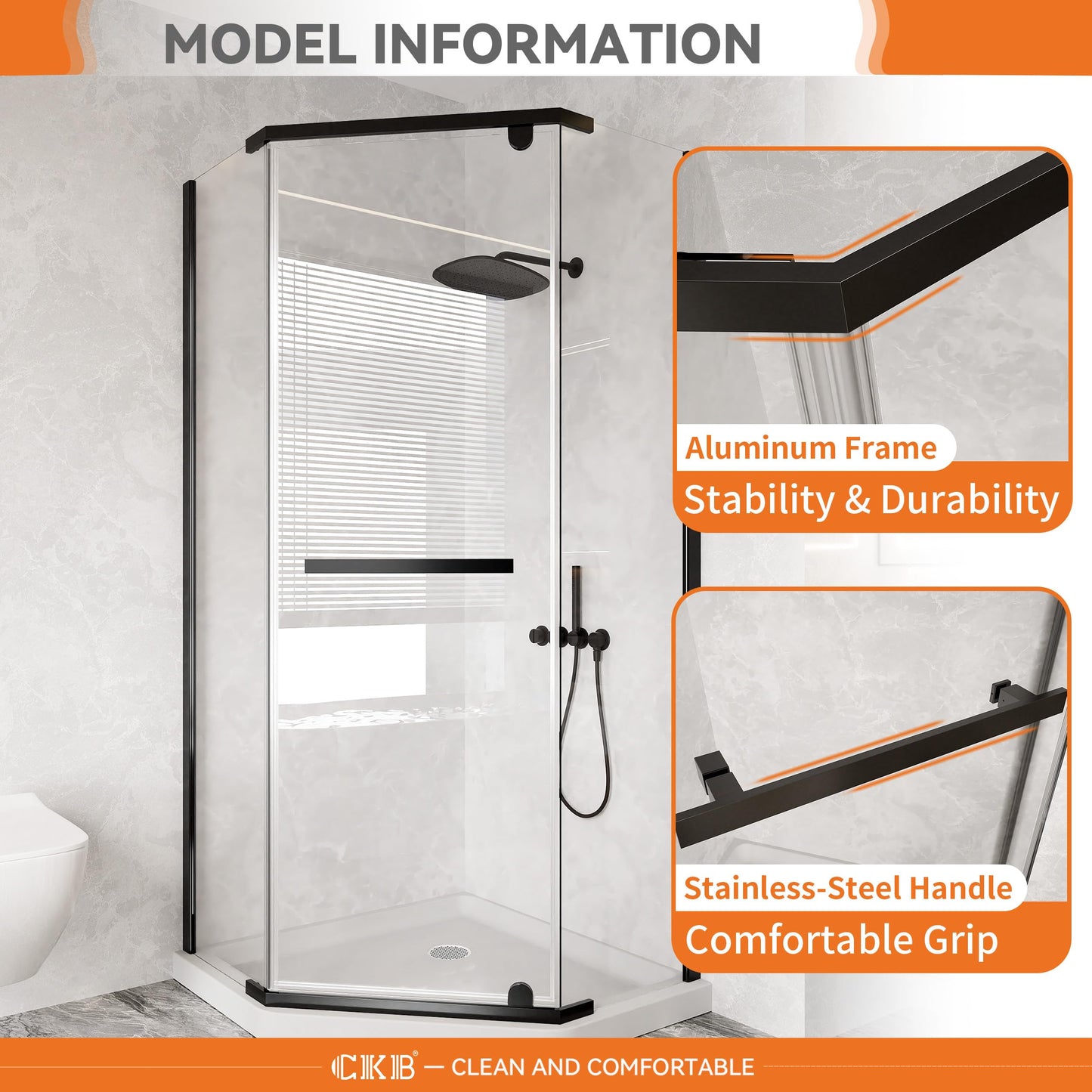 CKB Pivot Shower Door, 36" D x 36" D x 76" H, 1/4" ANSI Tempered Glass with Easy-Clean, Reversible Left or Right Corner Shower Glass Door. with Stainless Steel Towel Bar. Matte Black