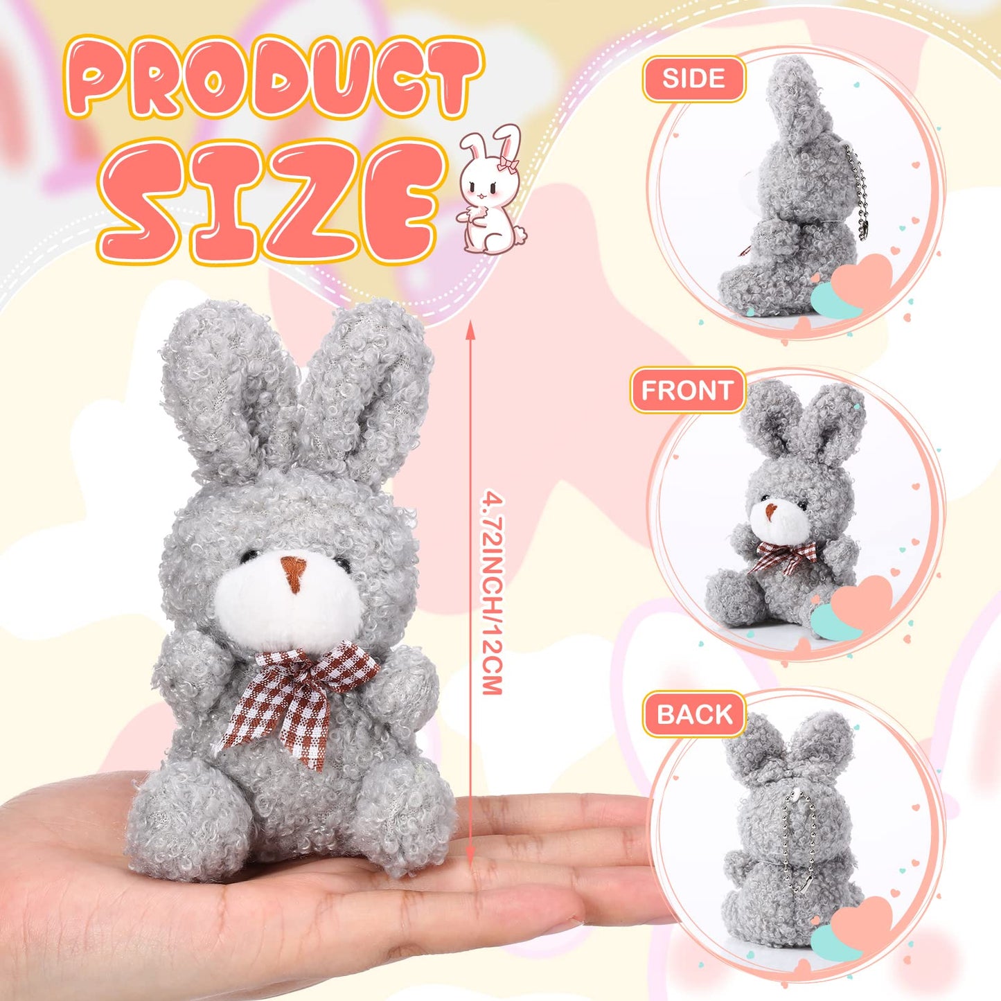 Sotiff 24 Pcs Plush Bunny Stuffed Animal Gift Bulk 4.7 Inch Mini Bunnies Keychain Doll Furry Rabbit with Bow Tie for Birthday Baby Shower Party Favor Classroom Rewards(Classic Color)