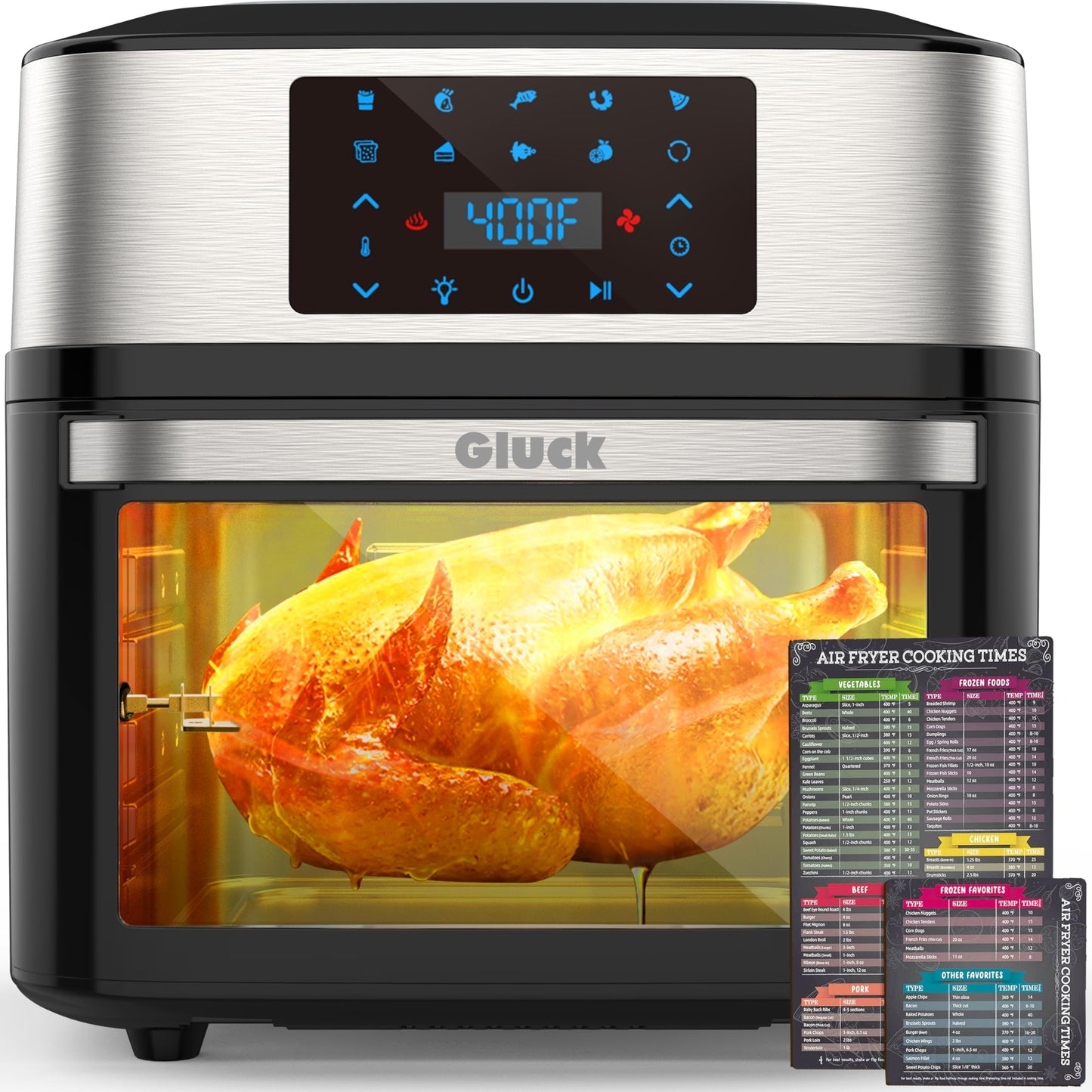 Air Fryer Oven Large 20 QT, 10-in-1 Toaster Oven Air Fryer Combo with Window for Family, Airfryer Oven with Rotisserie, 3 Dehydrating Racks