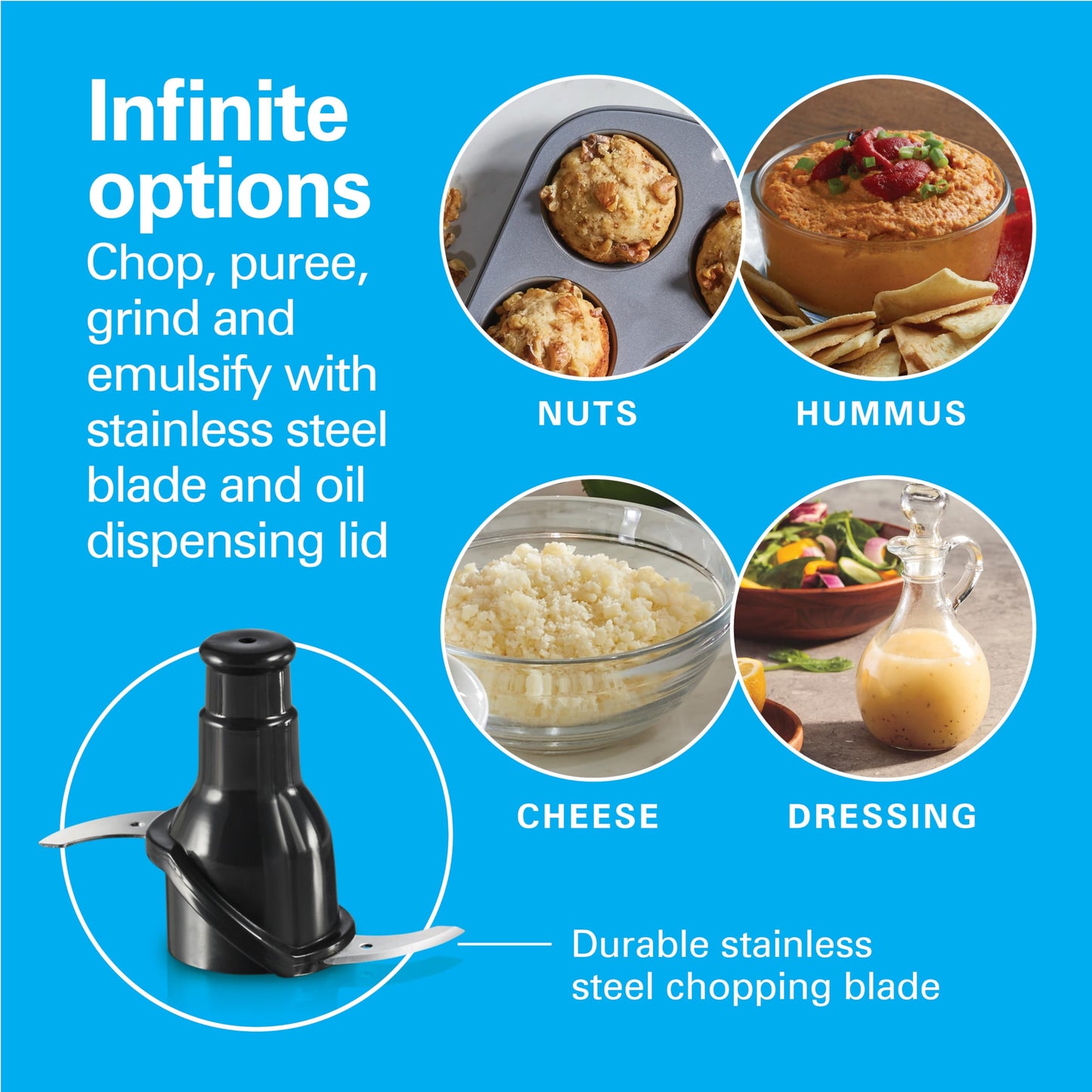 Hamilton Beach Powerful Cordless Mini Food Processor and Vegetable Chopper, 4 Cup Capacity, Fast Recharging, Includes Power Adapter, Chop, Puree, Emulsify, Grind, Dishwasher Safe Bowl, Black (72880)