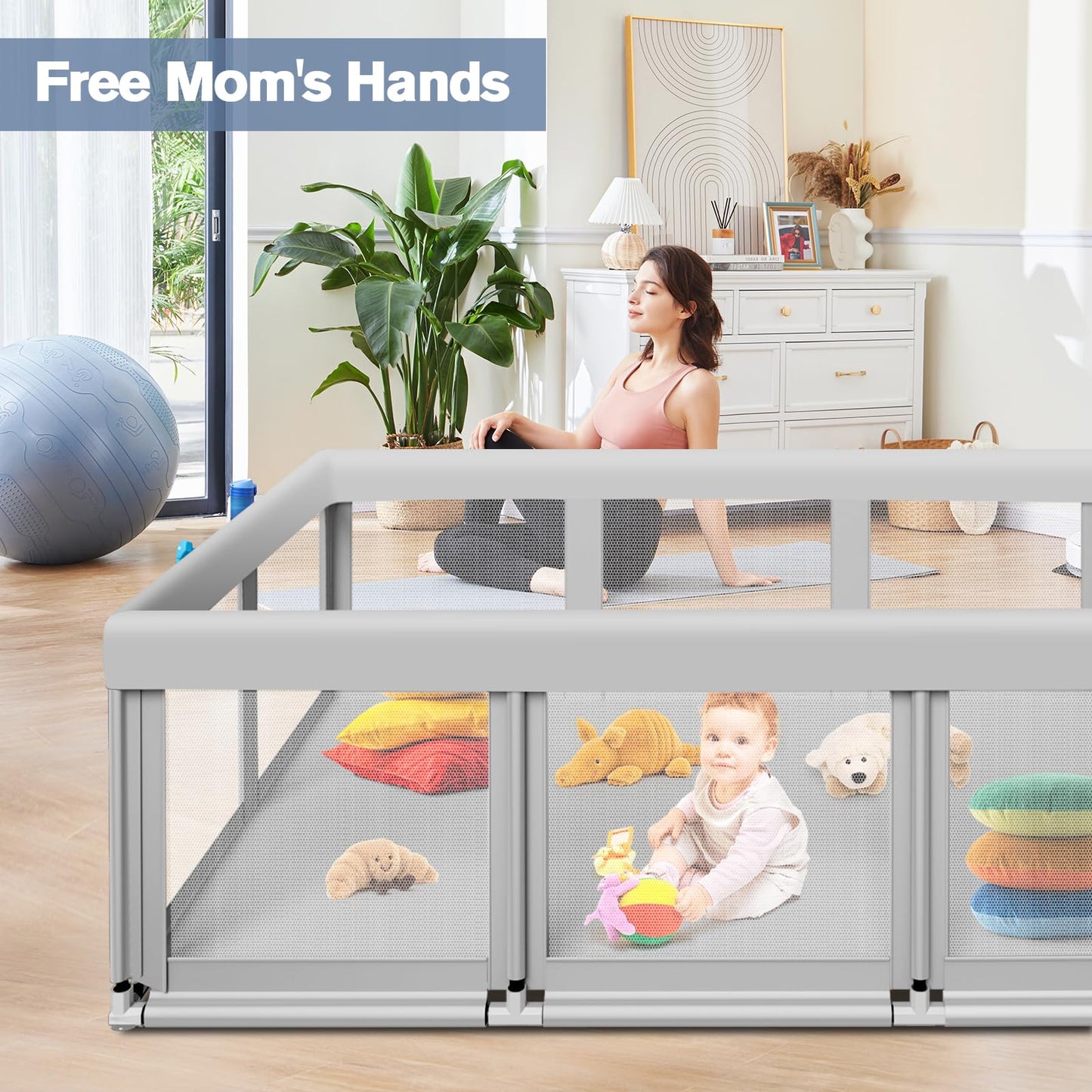 Large Baby Playpen for Babies and Toddlers, Playpen 74×50, Large Baby Play Yards Indoor & Outdoor, Sturdy Safety Baby Play Pen with Soft Breathable Mesh, Toddlers Activity Center with Anti-Slip Base