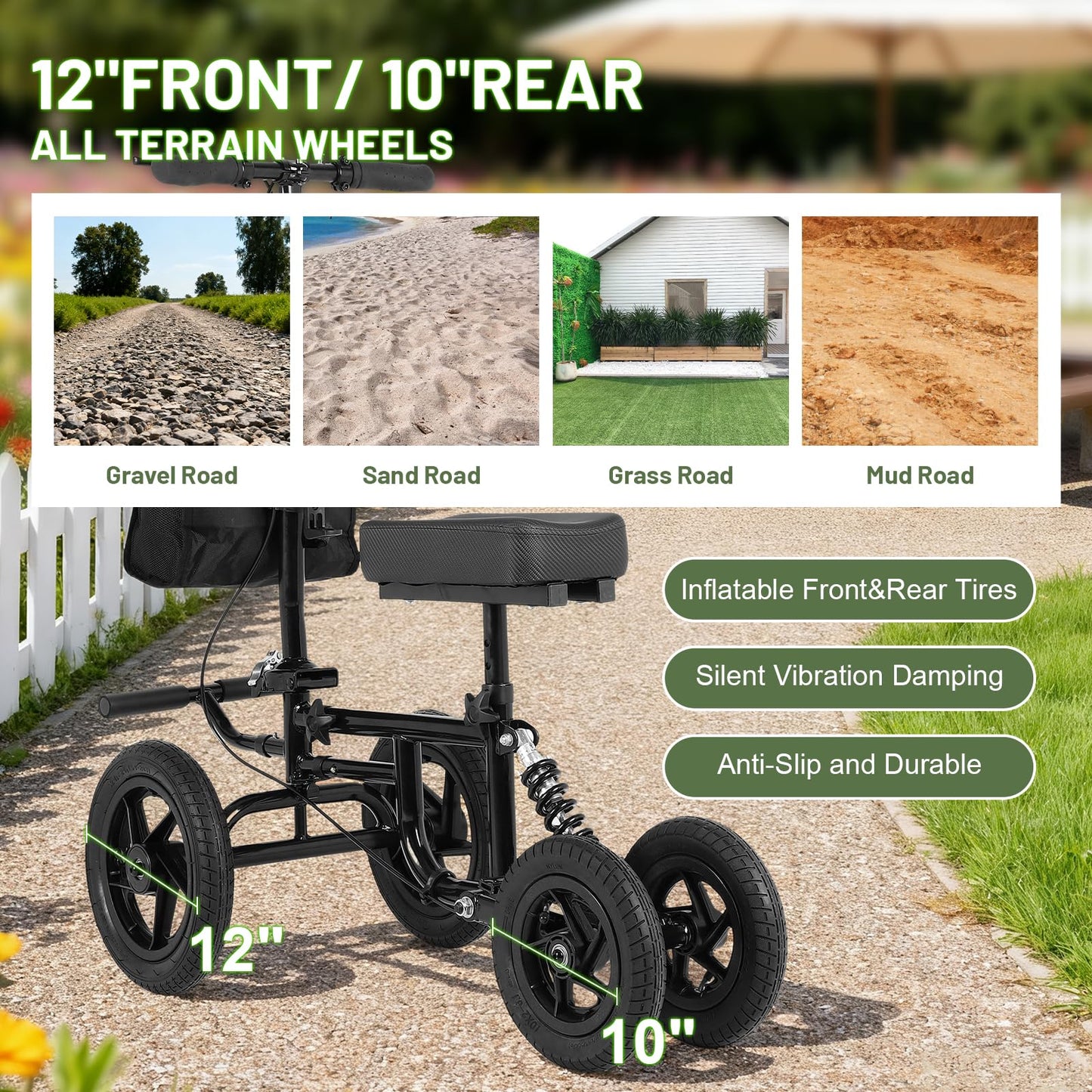 FAHKNS Mobility All Terrain Knee Scooter Walker for Foot Injuries: Adult Broken Leg Crutch Cart Roller for Surgery,Broken Foot,Ankle Injury,Kneeling Rolling Steerable Seated Wheel Scooter
