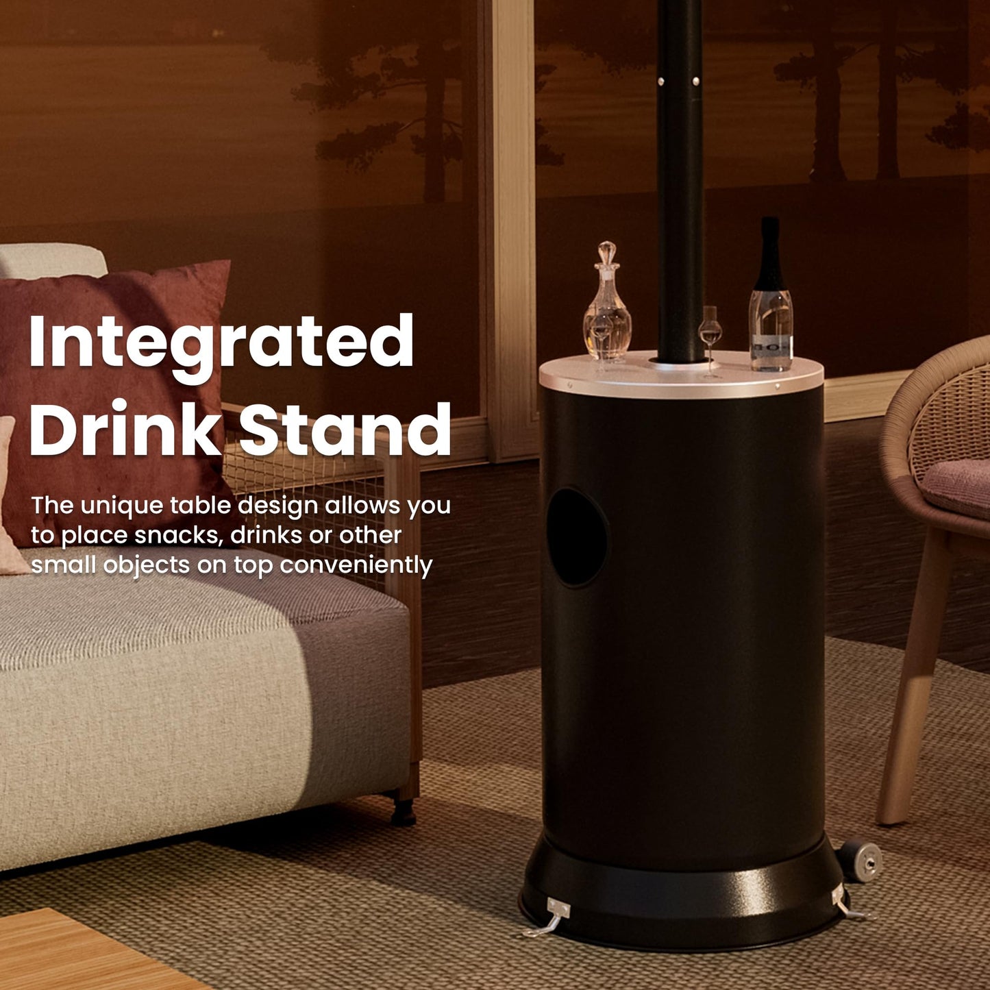 PAMAPIC 48000 BTU Patio Heater with high-strength waterproof cover, Propane Heater for Outdoor Use 2 in 1 Table Design, Double-Layer Stainless Steel Burner,Residential, Gray (Black)