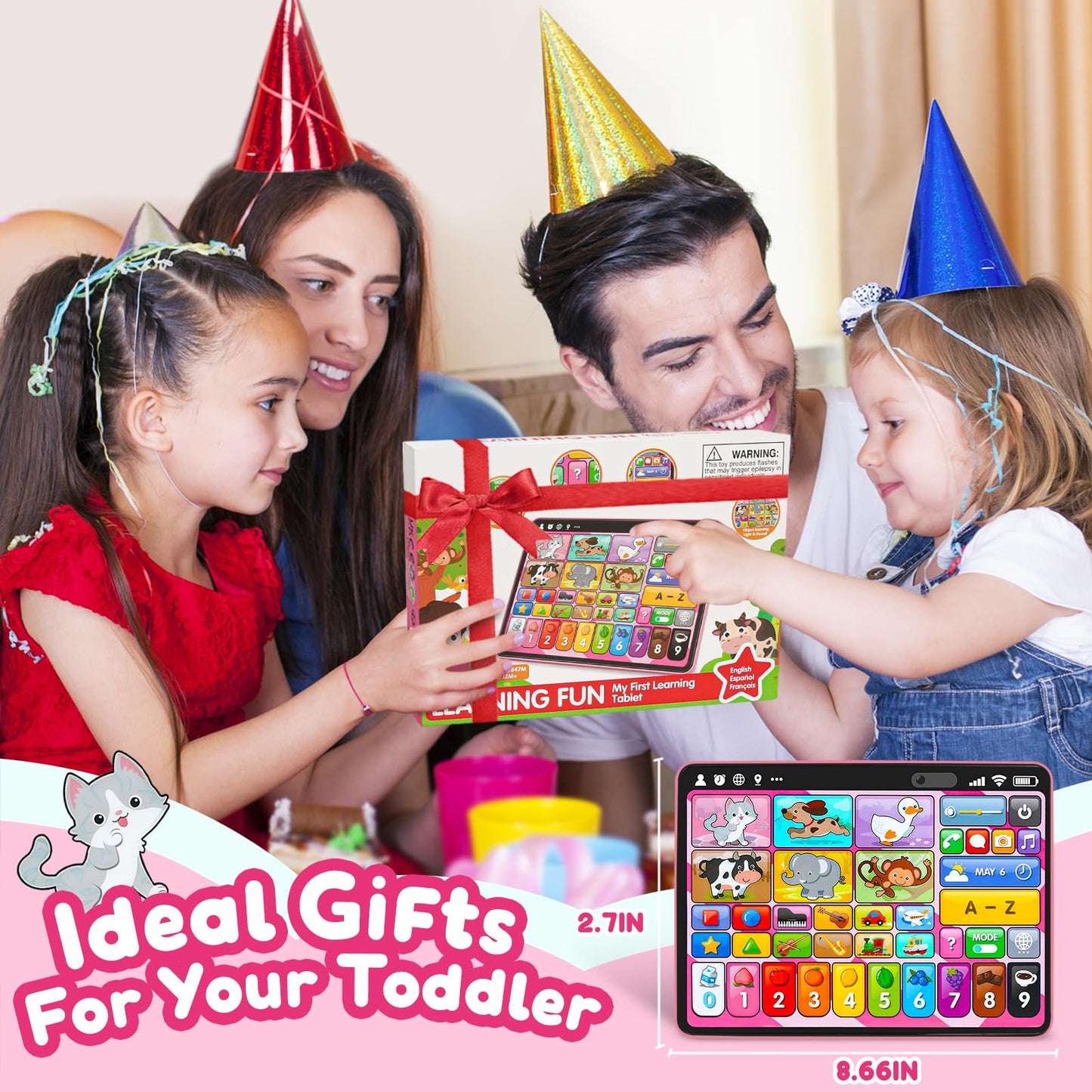 Trilingual Learning Toy Tablet with Music & Sound, Montessori Speech Therapy Toys for 1 Year Old Girl Boy Musical Baby Toy 12-18 Months Toddler Girl Toys Age 1-2 2-3 Birthday Gifts (Pink)