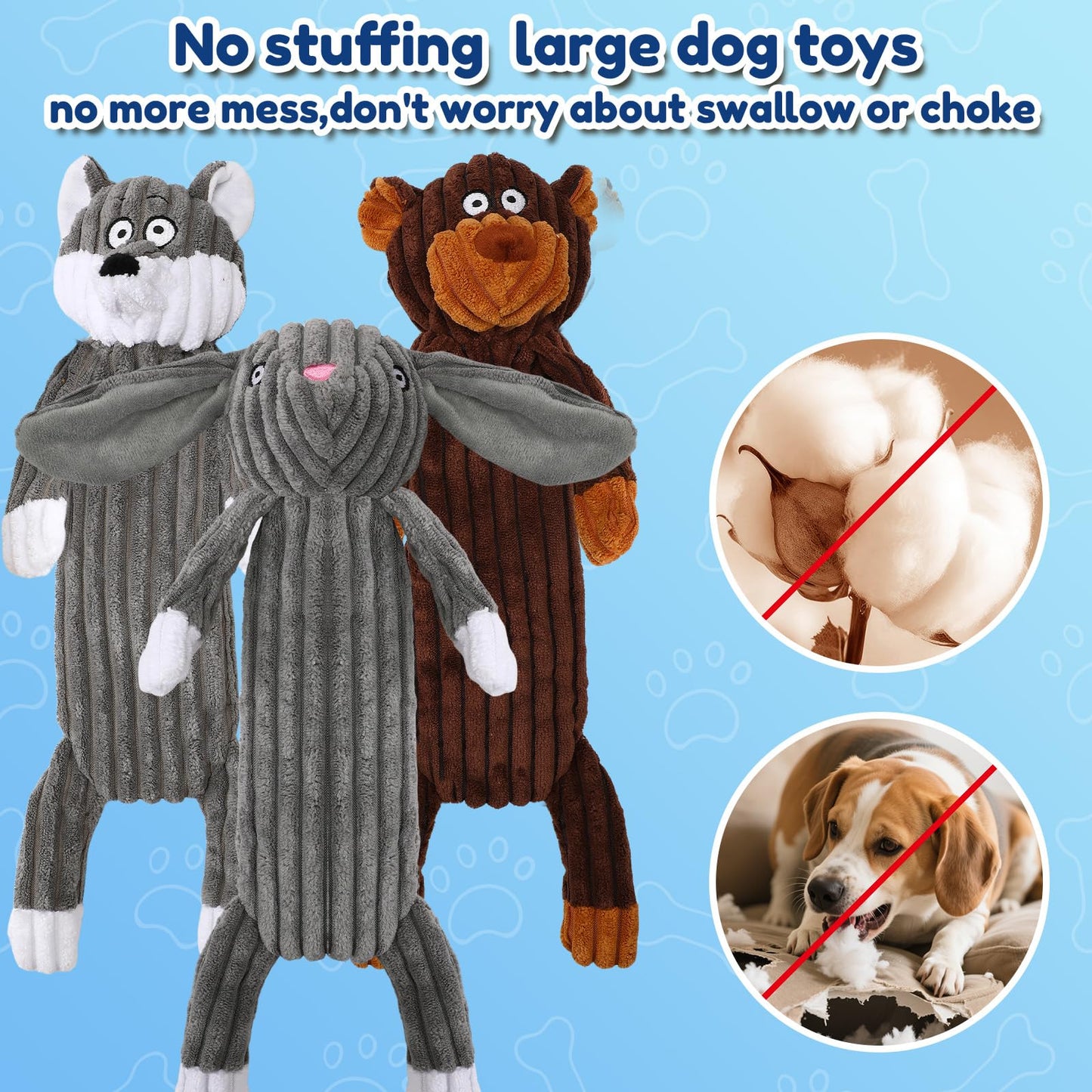No Stuffing squeaky Dog Toys for large dogs,5pack plush Crinkle chew Dog Toys to Keep Them Busy,Durable Cute Animals Puppy Teething toys for Small Medium Large Breed, dog Gifts & Tug of War Toys
