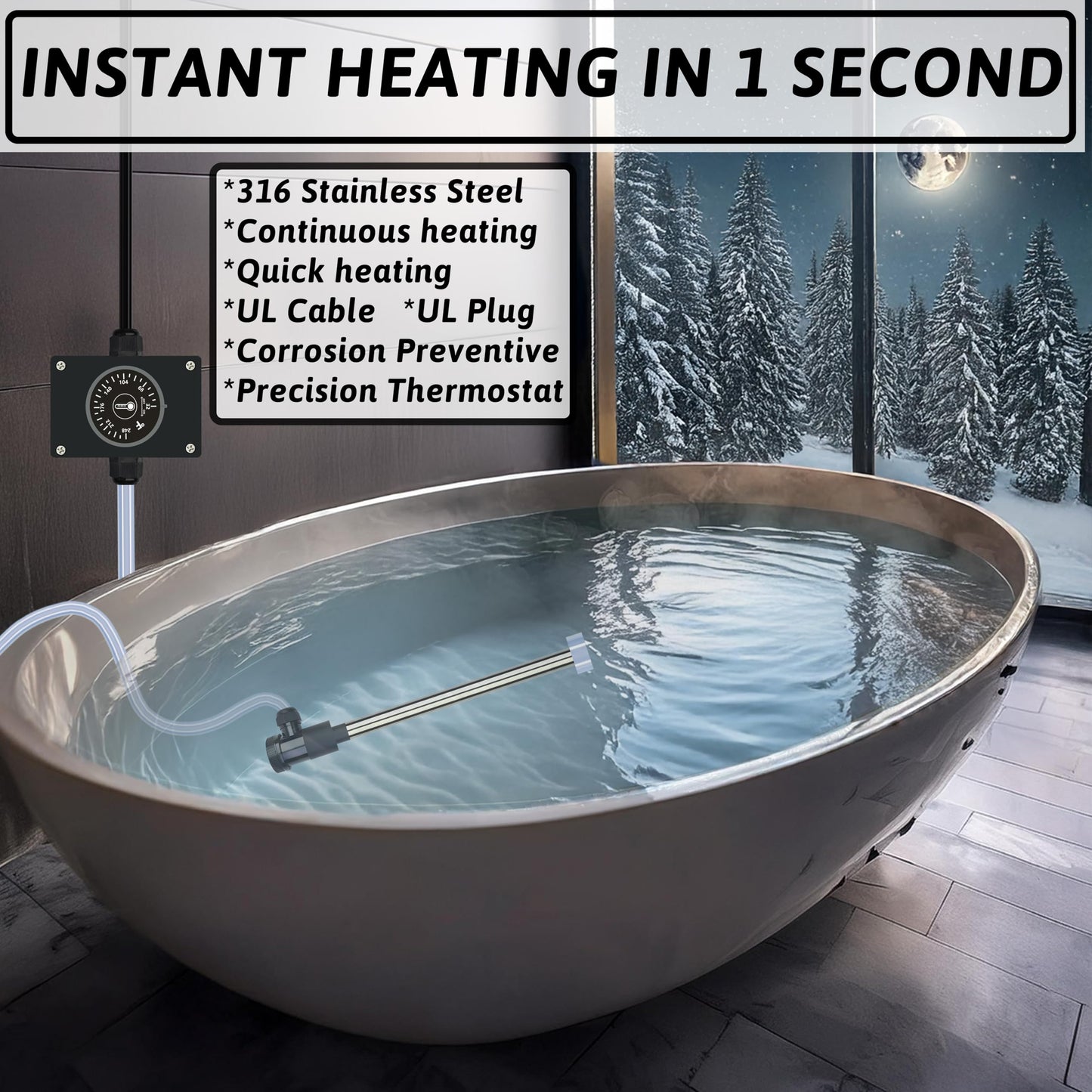 XCLBTFDC 3000W 240V Immersion Water Heater Bathtub & Pool Portable Electric Submersible Water Heater with Temp Control for spa tub, Baptistry, Bathtubs, inflatable pool, above ground pool & Hot Tub