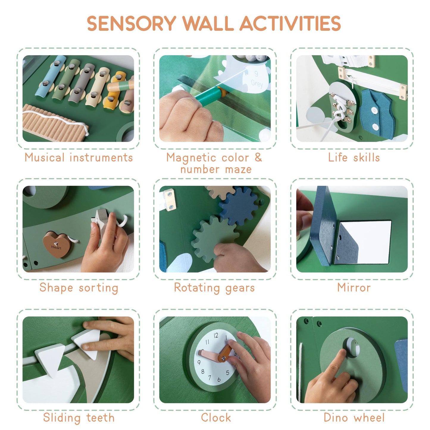 Dinosaur Activity Wall Busy Board - Wooden Sensory Wall Panel for Kids & Toddler Wall Activity - Interactive Montessori Wall Activity Board for Boys & Girls - Perfect for Playroom Daycare Waiting Room