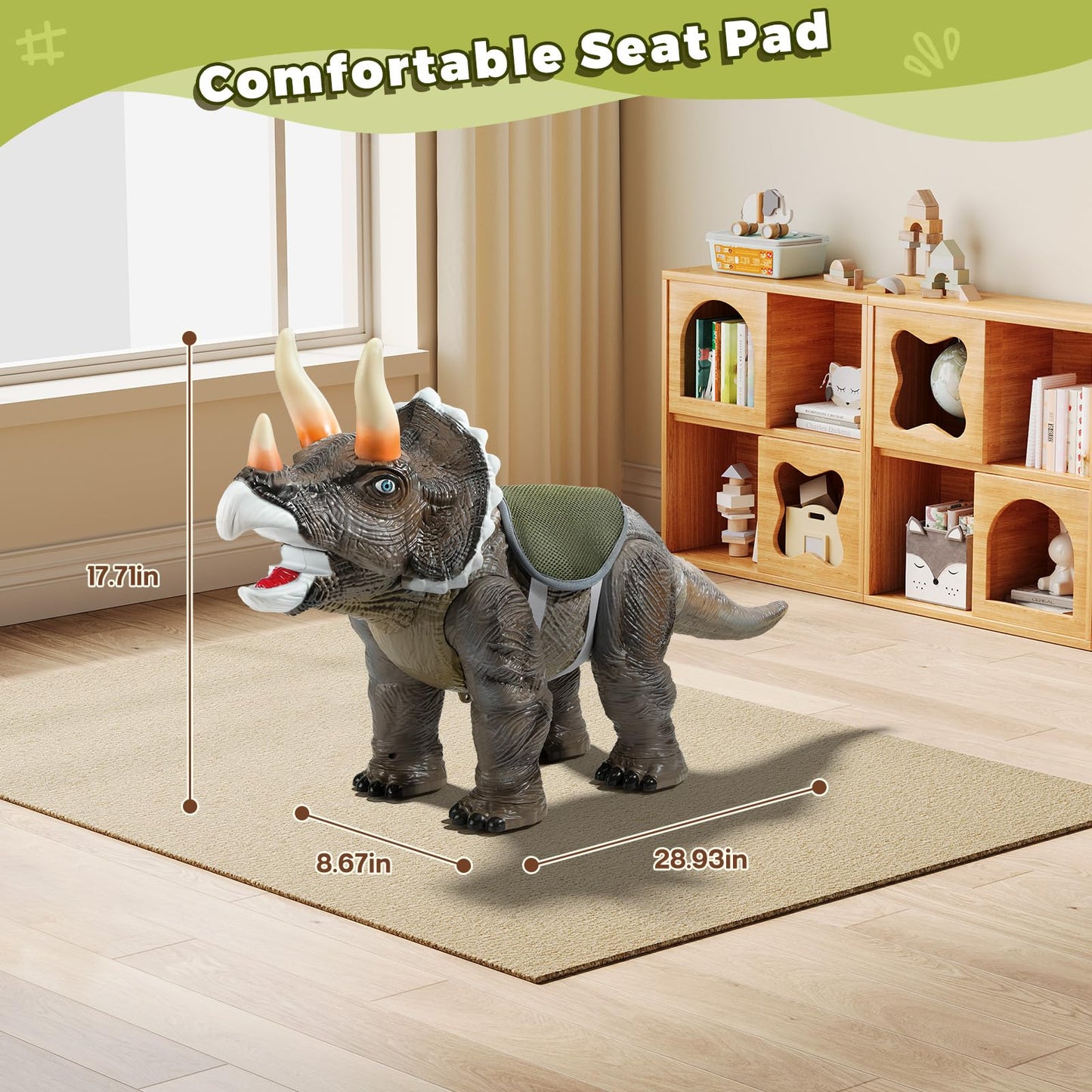 Twinkoo Dinosaur Ride On Toy Cars for Kids, Realistic Triceratops Push Car with Three Sound Effects,Sound and Light Effects PP Wheels for Indoor/Outdoor Play,Best Gift for Kids(Triceratops)