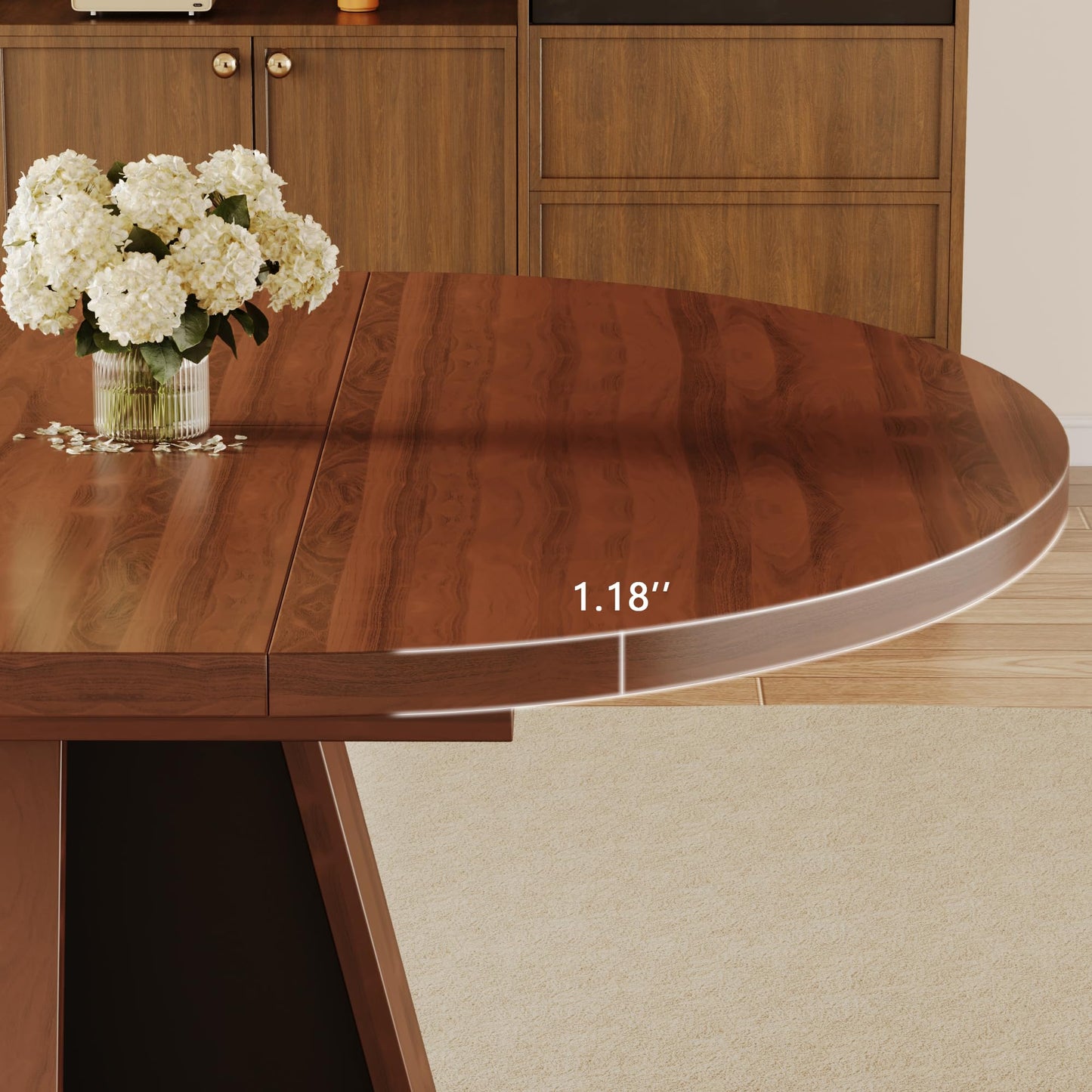 Einhomn 5-Piece Extendable Round Dining Table Set for 4-6, 59 '' Kitchen Circle Table with 4 Chairs, Space-Saving Wood Base Dining Set for Kitchen, Living Room