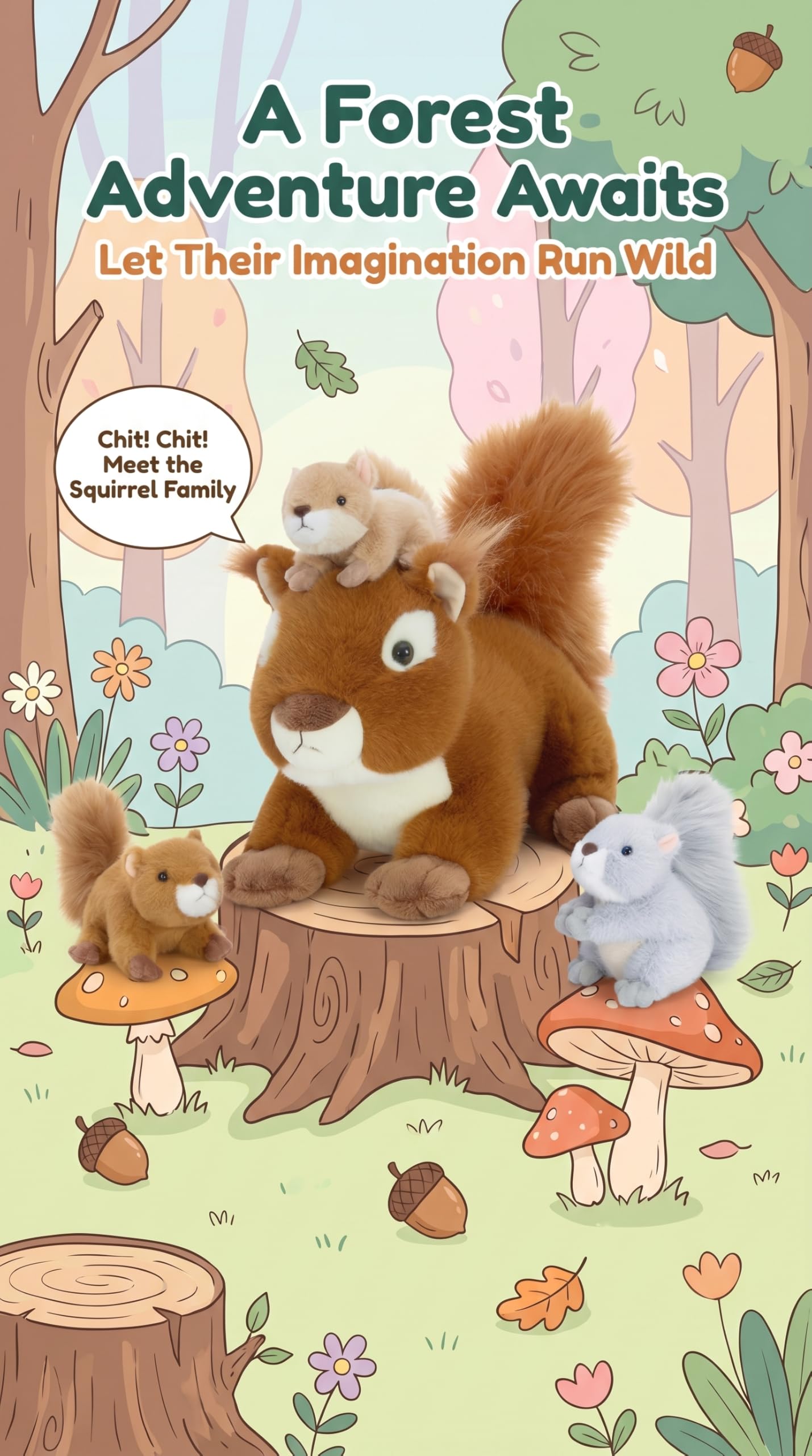 MaoGoLan 4Pcs Squirrels Stuffed Animal, Realistic Red Squirrel Plush Toys with 3 Baby Squirrels for Small Hand,Adorable Stuffed Squirrels Gift for Forest Animal Lover,Girls,Boys,Kids,Baby Shower