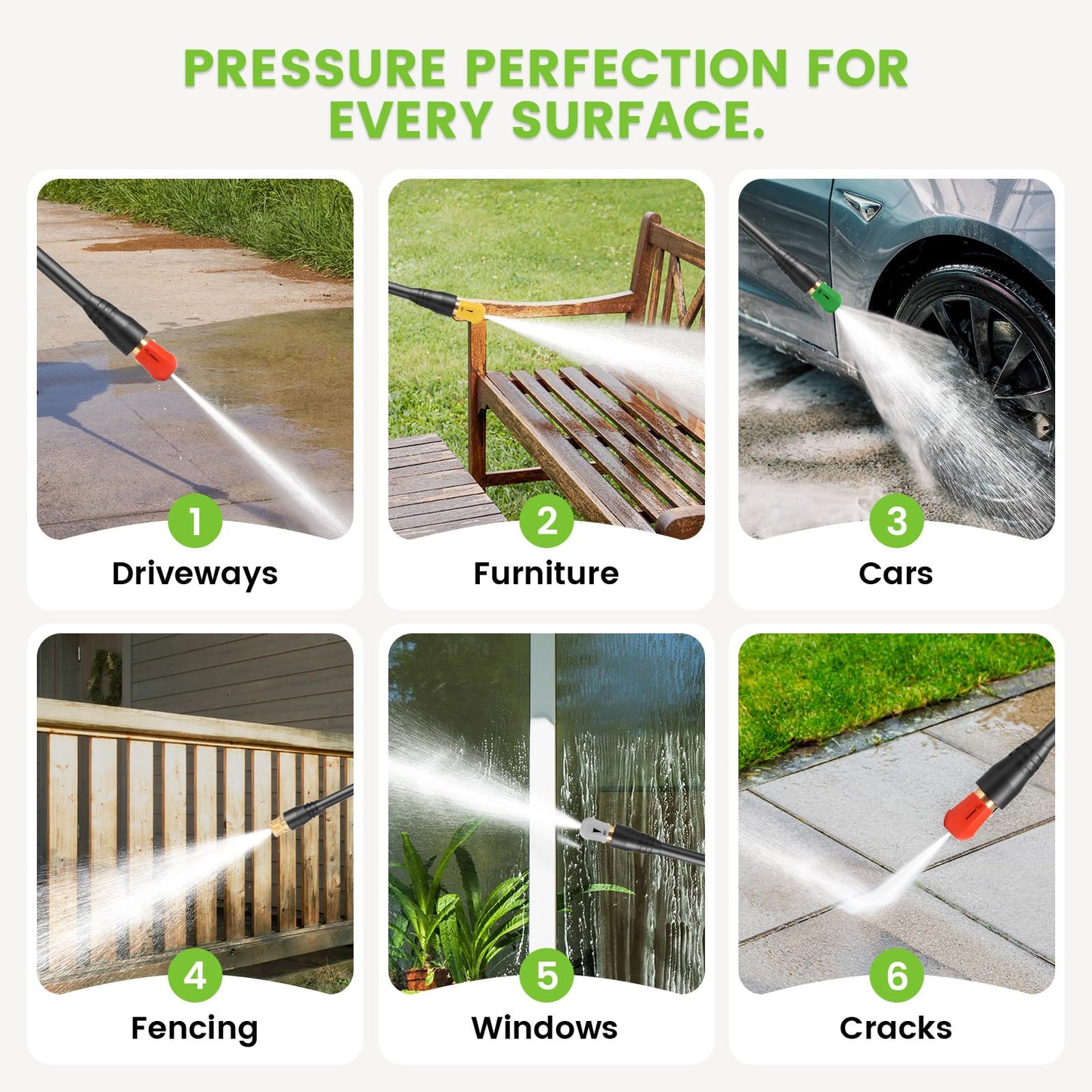Commowner Pressure Washer 5000PSI Adjustable Pressure Power Washers with 33ft Hose, 4 Nozzle and Foam Cannon, Powerwashers Cleaner Machine for Home, Cars, Light Green