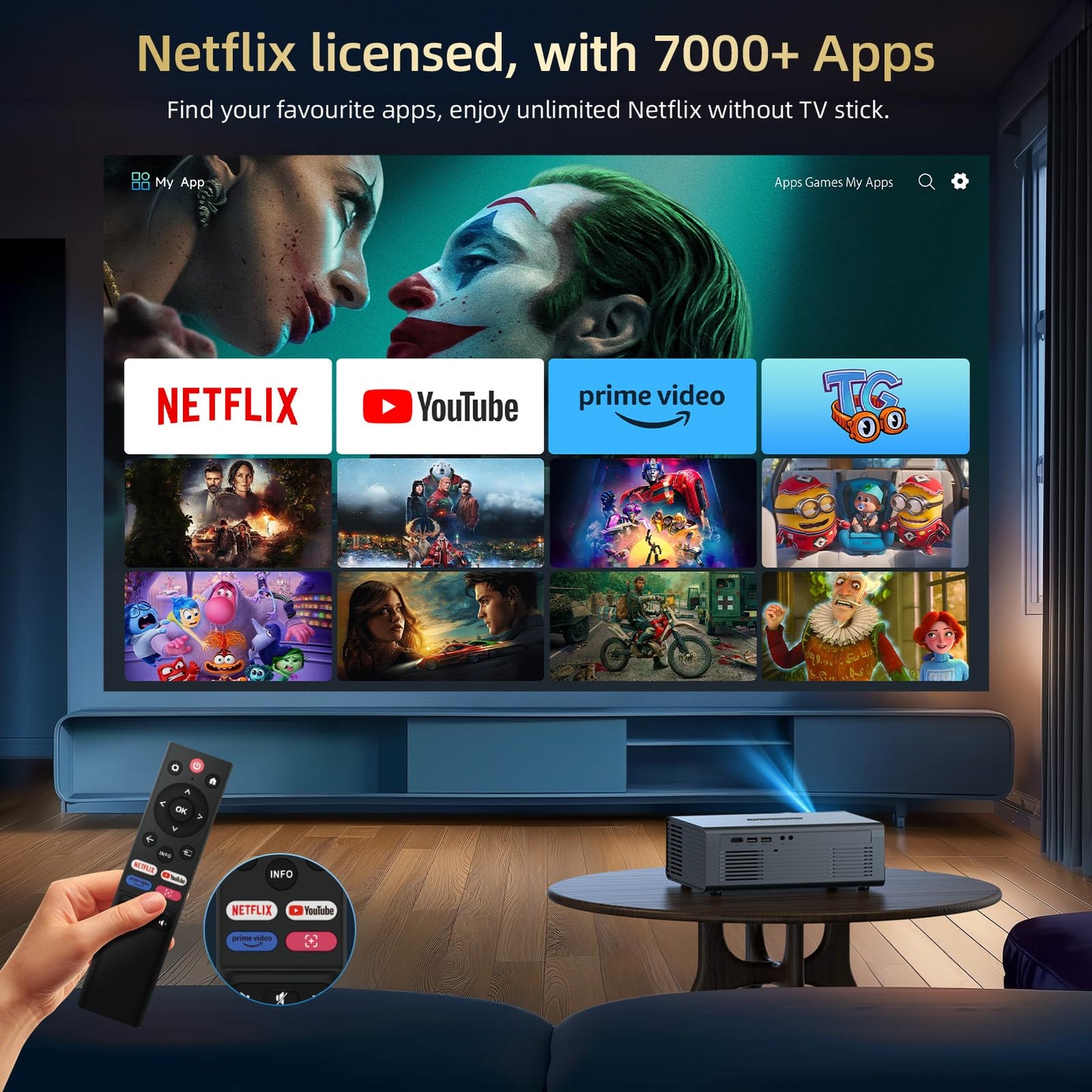Compatible with Netflix Movie Projector with WiFi6 and Bluetooth5.3, Built-in App Store, Dolby Audio & Electric Focus & Auto Keystone, 4K Support High Brightness Outdoor Projectors, 1080P Proyector