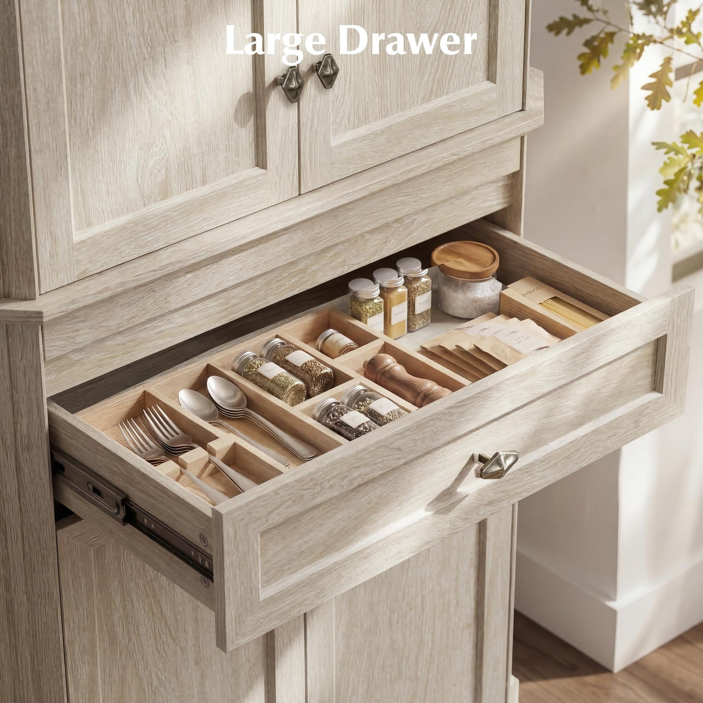AMBERHAUS 72.2" Tall Kitchen Pantry Storage Cabinet with Doors, Farmhouse Storage Cabinet with Drawers, Adjustable Shelves and Pull-Out Shelves, White Wood Pantry Cupboard for Kitchen, Dining Room
