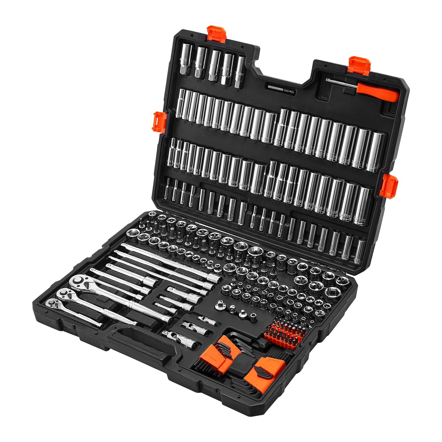 VEVOR Socket Set, 225 Pieces, 3/8 & 1/4 & 1/2 inch Drive Socket and Ratchet Set, SAE and Metric, Deep and Shallow, Mechanic Tool Kit with Bits, Accessories, Storage Case, CR-V Alloy Steel, for Repair