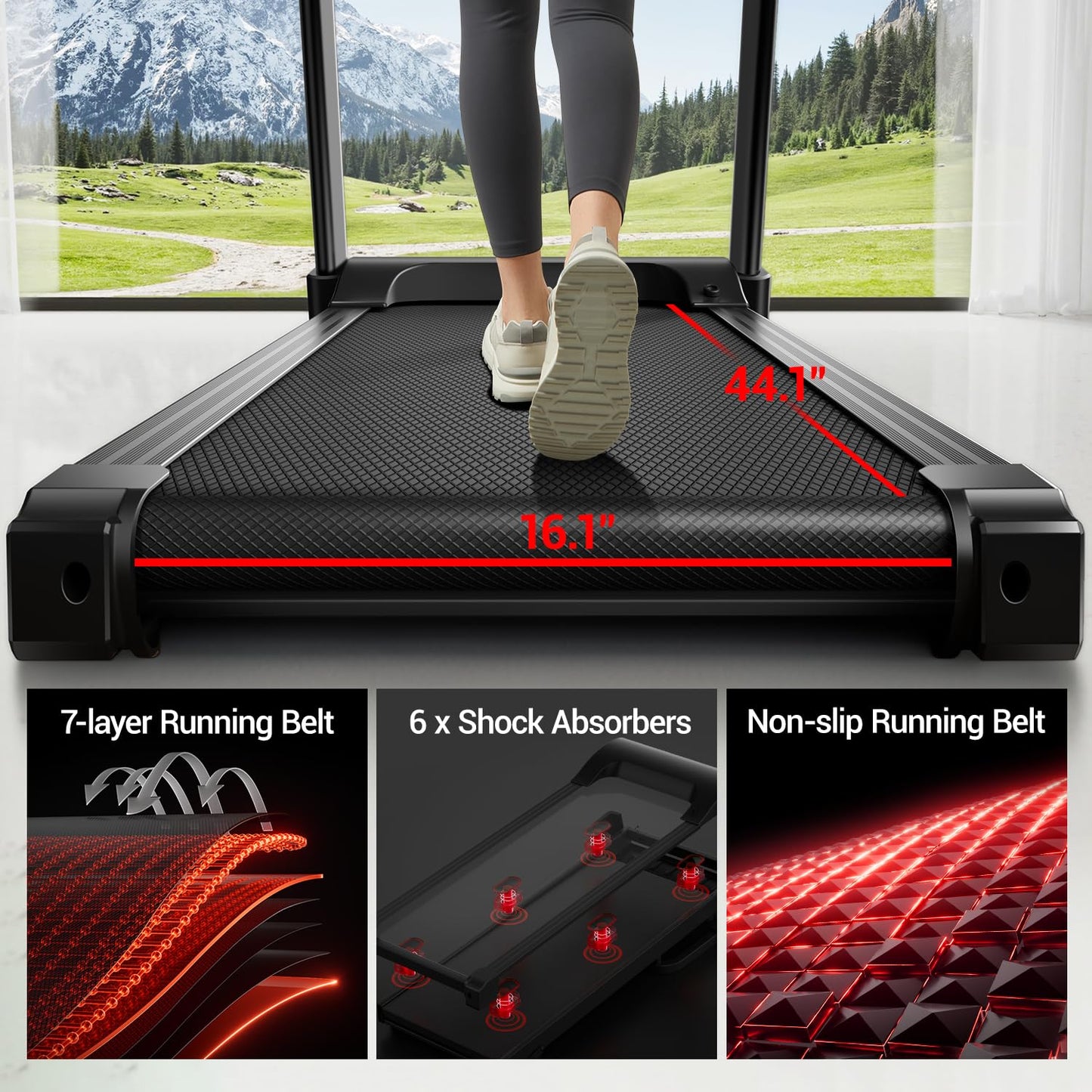 Treadmill with 3-Level Incline for Home and 3.0 HP Quiet Brushless, 8.7 MPH, 300 lbs Capacity