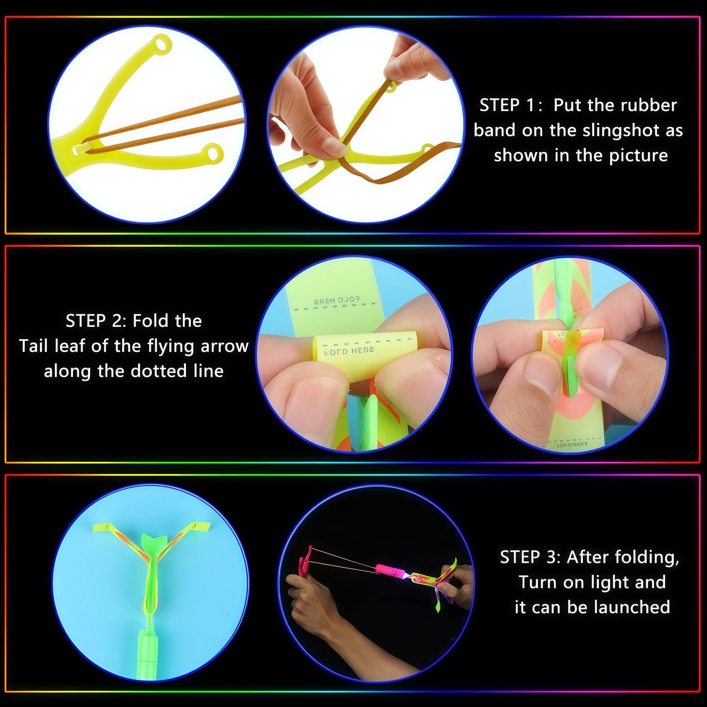 OceanWings LED Flying Set with Whistle, 25 Slingshot+25 Glow Helicopter, Flying Toy Outdoor Toy Glow in The Dark Party Supplies Party Favors Bulk for Kids 8-12,4-8 Summer Camping Outdoor Game