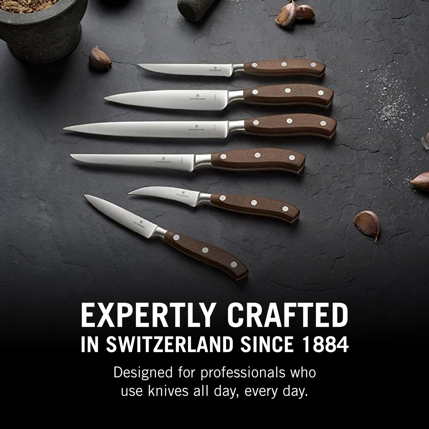 Victorinox Grand Maitre Chef's Knife - Sharp Kitchen Knife with Straight Edge - Ergonomic Cooking Knife - Premium Kitchen Essentials - Wood Handle, 8"