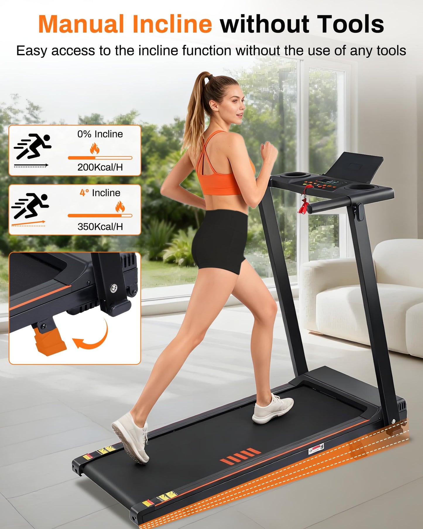 Treadmill with Incline, 3.0 HP Small Treadmills for Home with 300 LBS Capacity, Incline Walking Pad Treadmill with Handle Bar, LED Dispay, 24 Preset Programs, Water Bottle Holder, iPad Stand
