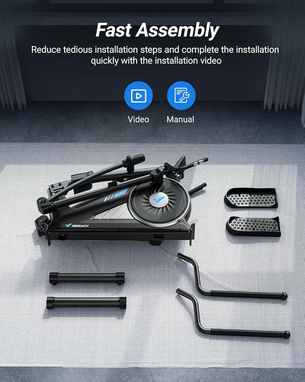 MERACH Elliptical Exercise Machine for Home Use, Elliptical Machine with Hyper-Quiet Magnetic Drive System, 16-Level Resistance Adjustment, 15.5IN Stride, 350LBS Loading Capacity, MERACH App