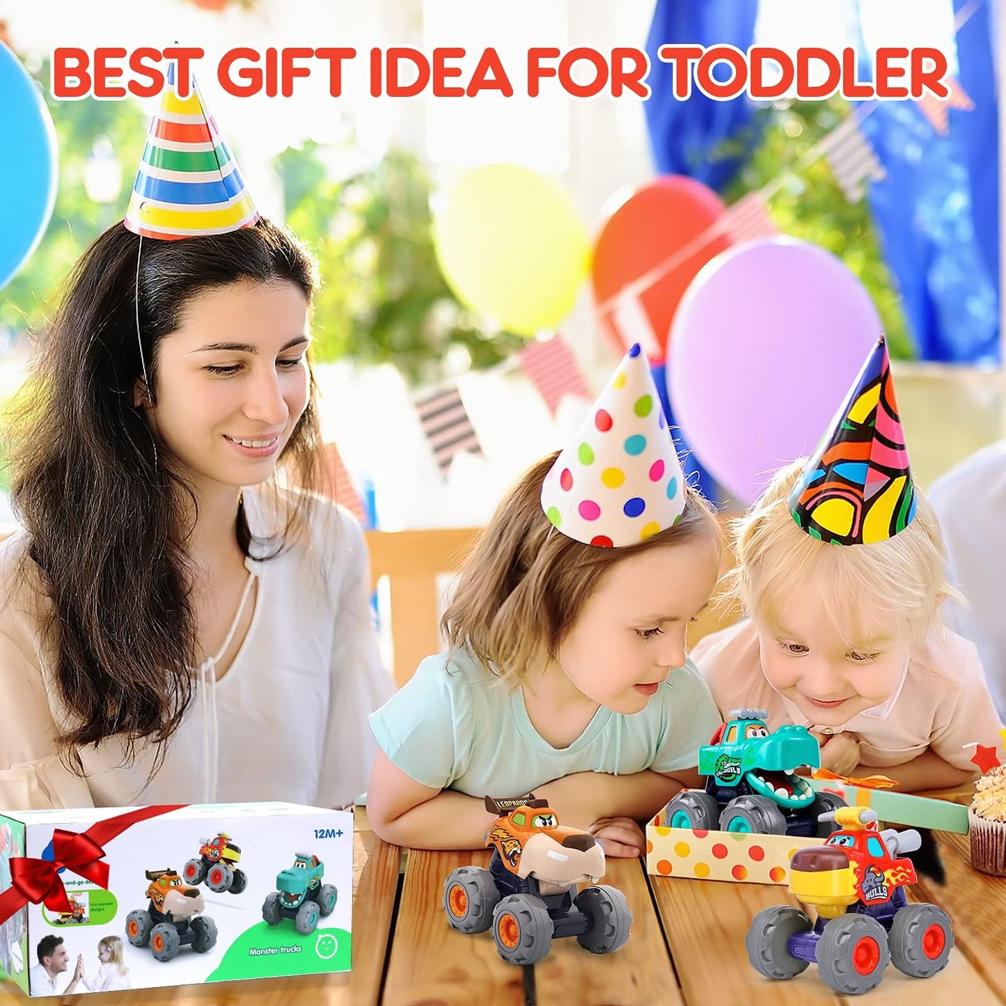 Toy Cars for 1 2 3 Year Old 3 Pack Monster Truck Toys Crocodile Bull Leopard Pull Back Car Big Wheel Animal Toy Trucks for Toddler 1-3 Baby Toys 12 18 Months Boy Girl Toddler Toy for 1 Year Old Gift