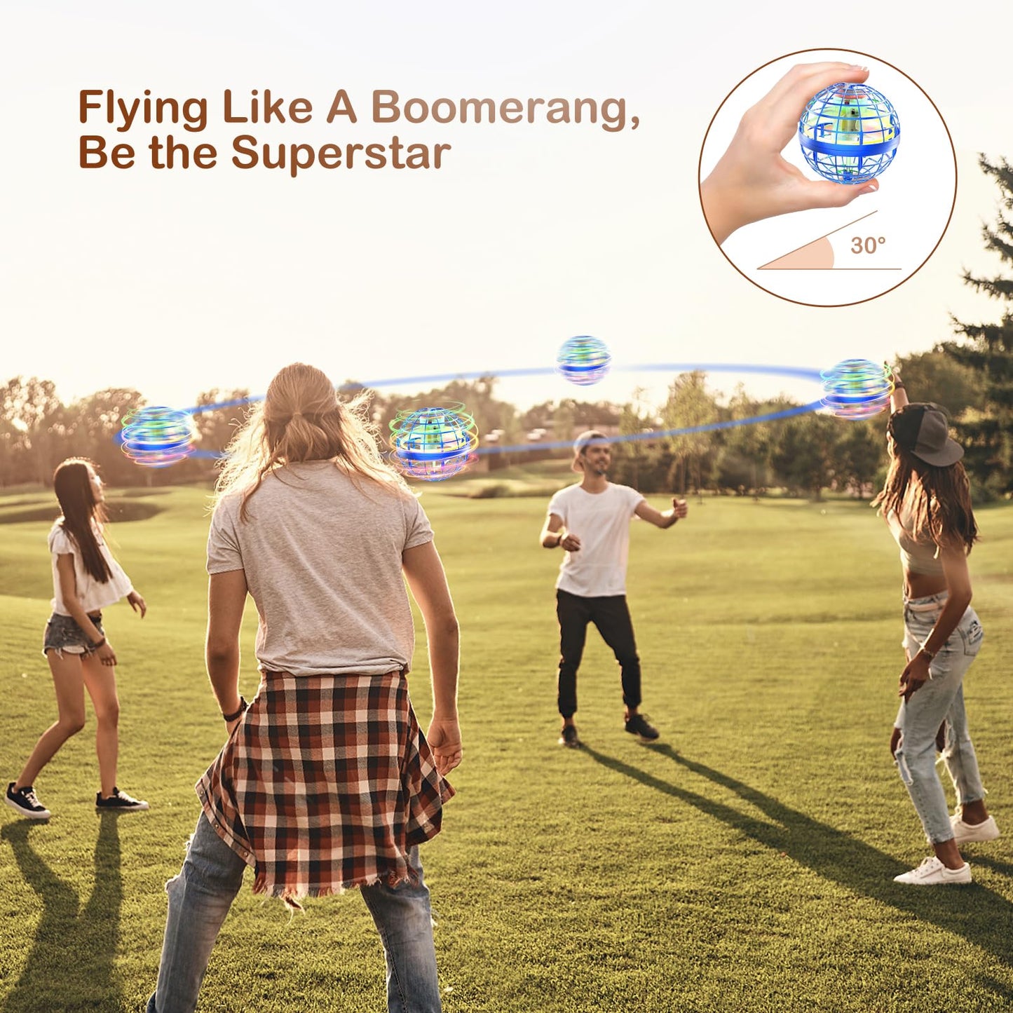 Fesbt Flying Orb Ball 2025 Boomerang Hover Ball Galatic Fidget Spinner Mini Drone Cool Toys Birthday Gift Ideas for 6 7 8 9 10+ Year Old Boys Girls Teens Indoor Outdoor(Blue) (Blue)