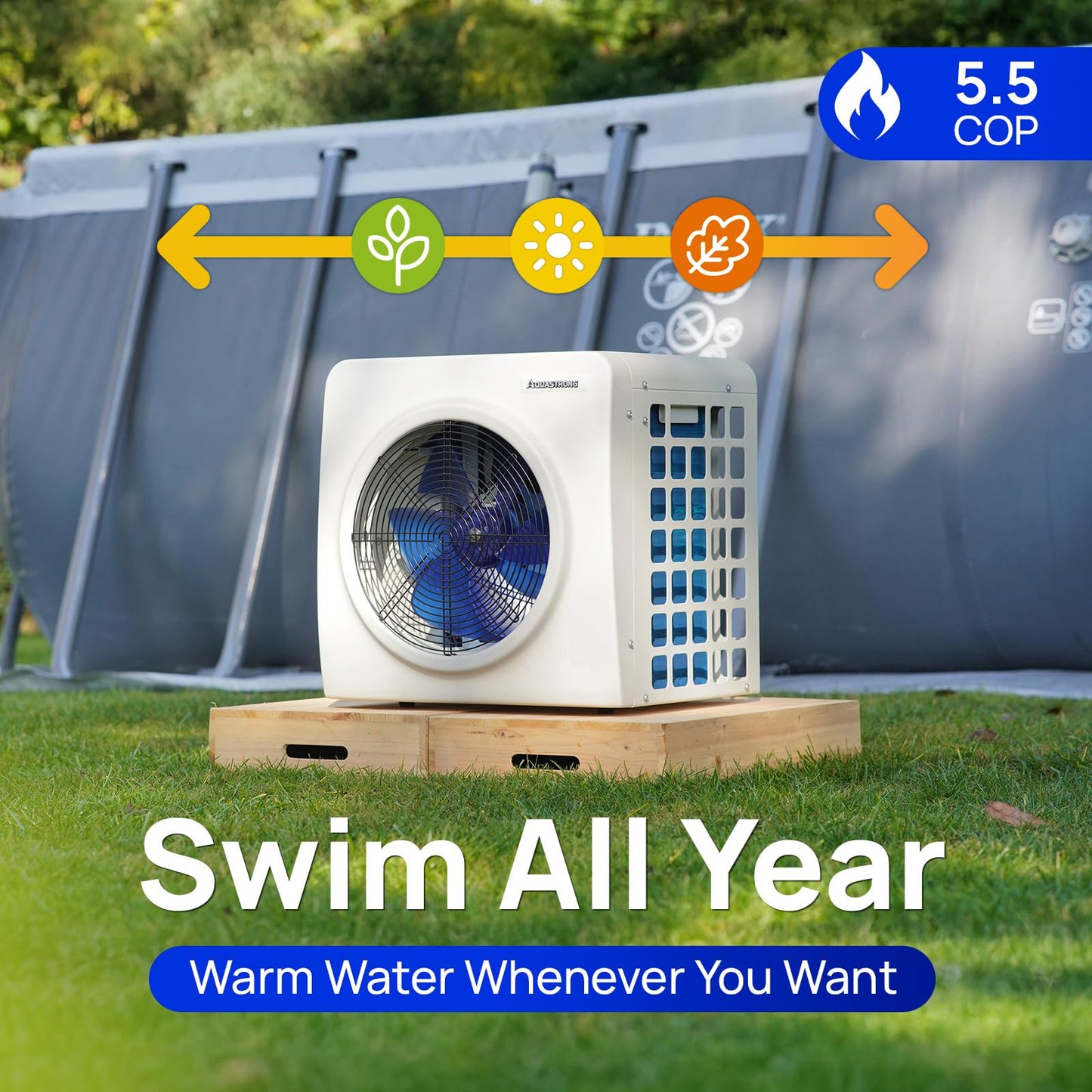 AQUASTRONG Swimming Pool Heat Pump,Electric Pool Heater for Above Ground and Inground Pool,Heating and Cooling Pool Heater Pools Up to, 3000 Gallons