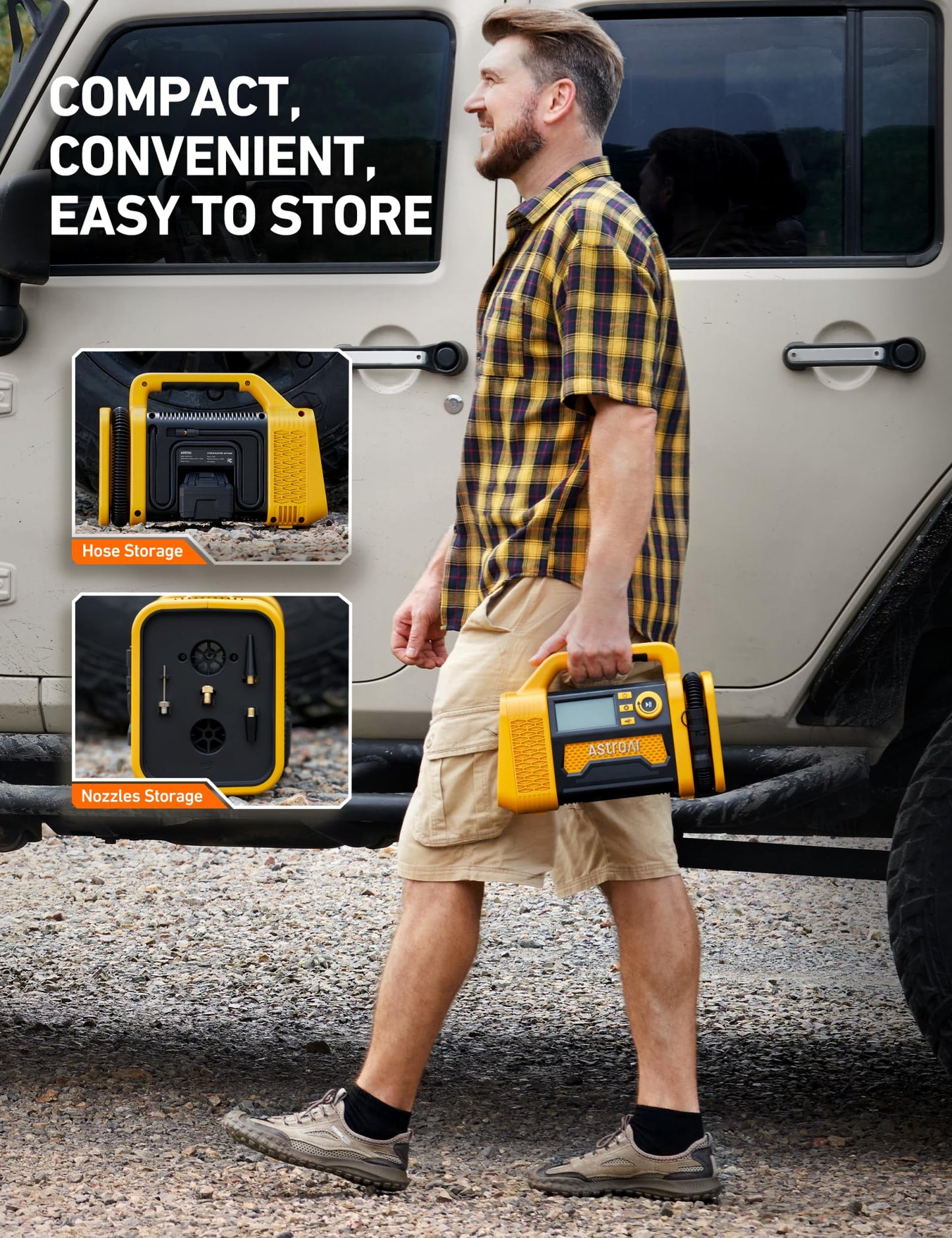 AstroAI TC3 Air Compressor Portable Tire Inflator Offroad Air Compressor for Truck 150PSI with Digital Display Air Pump for Car Heavy Duty for 4x4 Vehicle, RV, SUV, Car Accessories Yellow