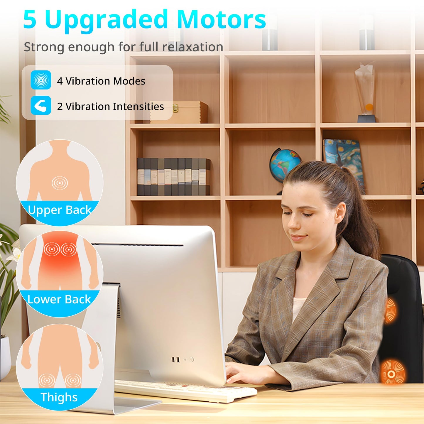 CARSHION Massage Seat Cushion with Heat,Back Massager for Chair Back Massager Heated Seat Cover Massage Chair Pad for Pain Relief Home Office Use