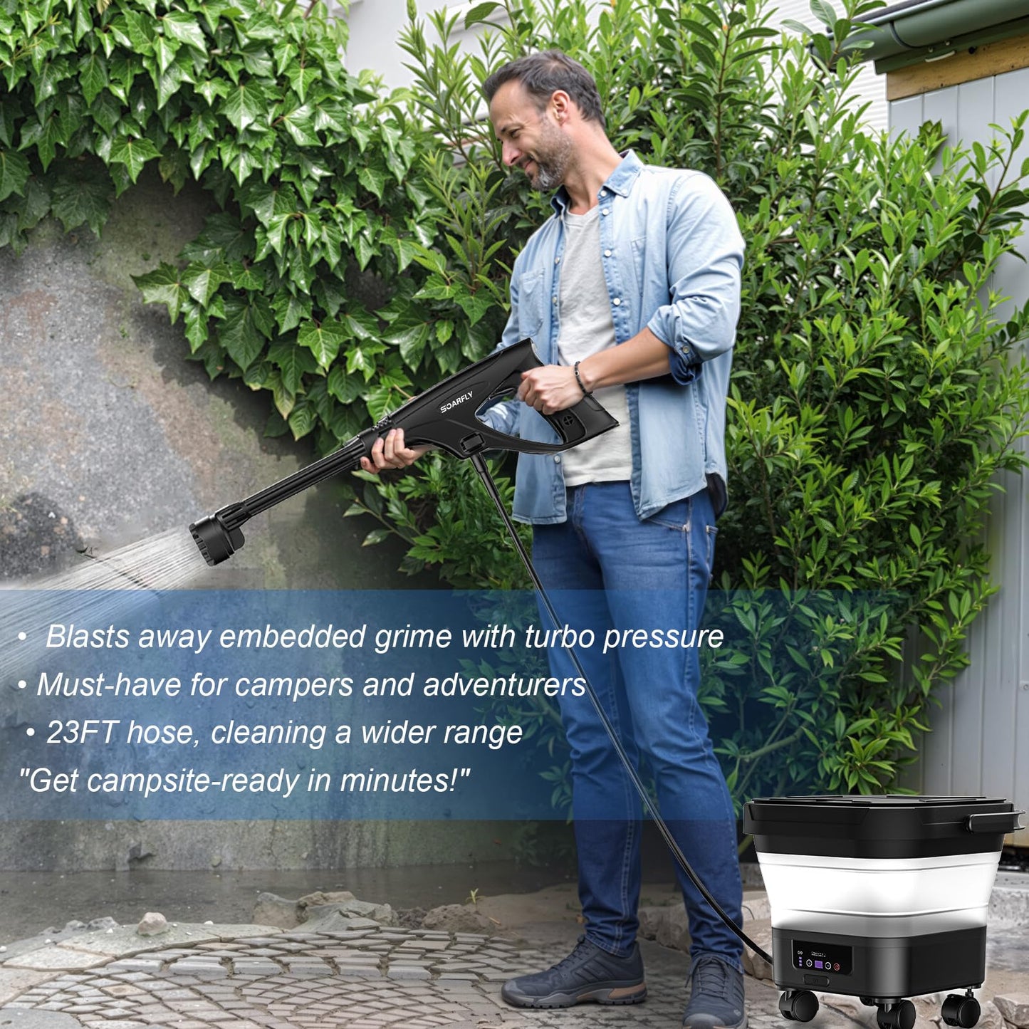 Portable Pressure Washer Cordless with 3.4Gal Tank, 6-in-1 Nozzle, Max 522PSI, 4000mAh Lithium Battery, 60 Mins Battery Life