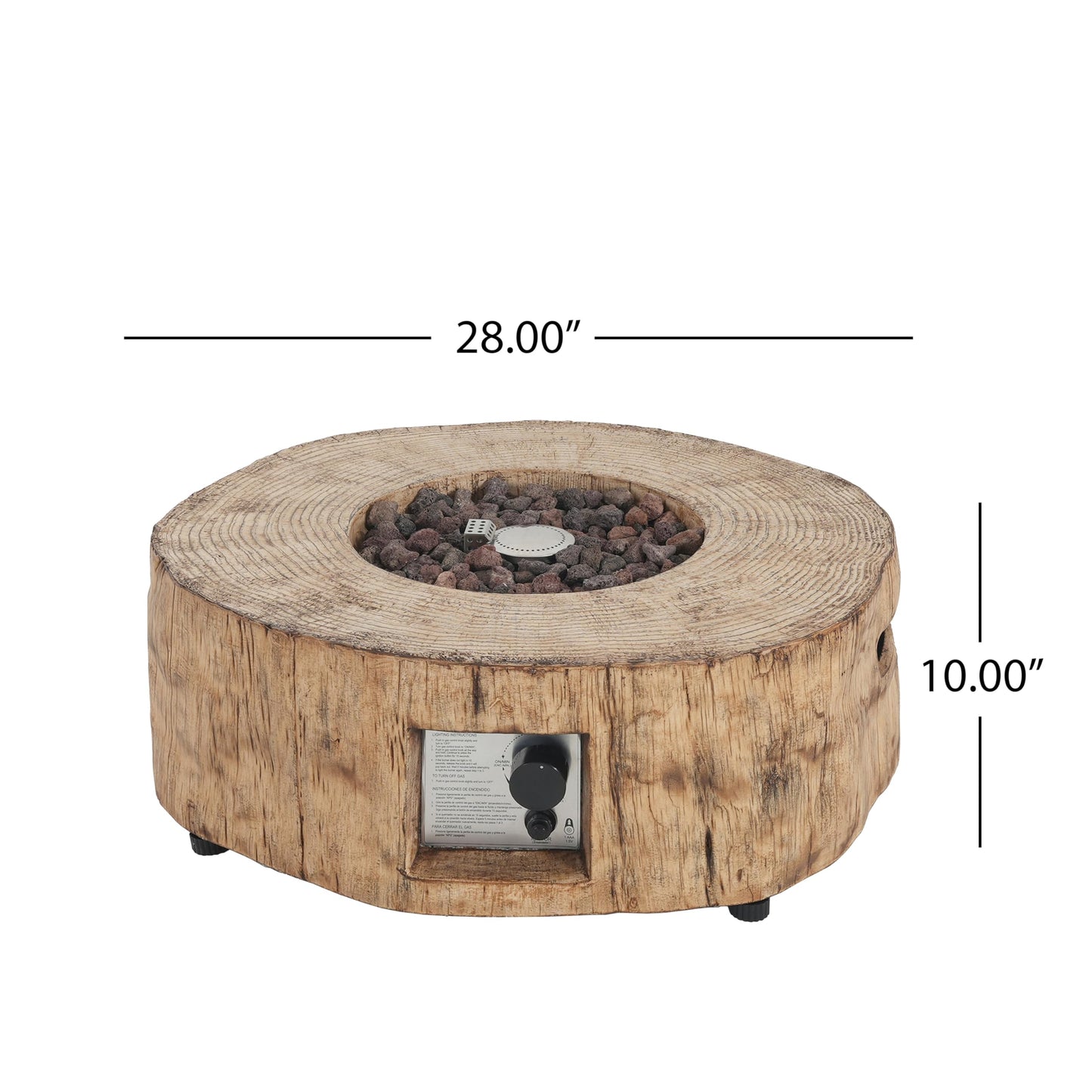 Christopher Knight Home Hearth Concrete Patio Fire Bowl, Outdoor Fire Pit and Tank Holder Set, Lightweight Concrete Tank Table, 30000BTU Round Fire Pit, Woodlike Texture, No Assembly Needed, Brown