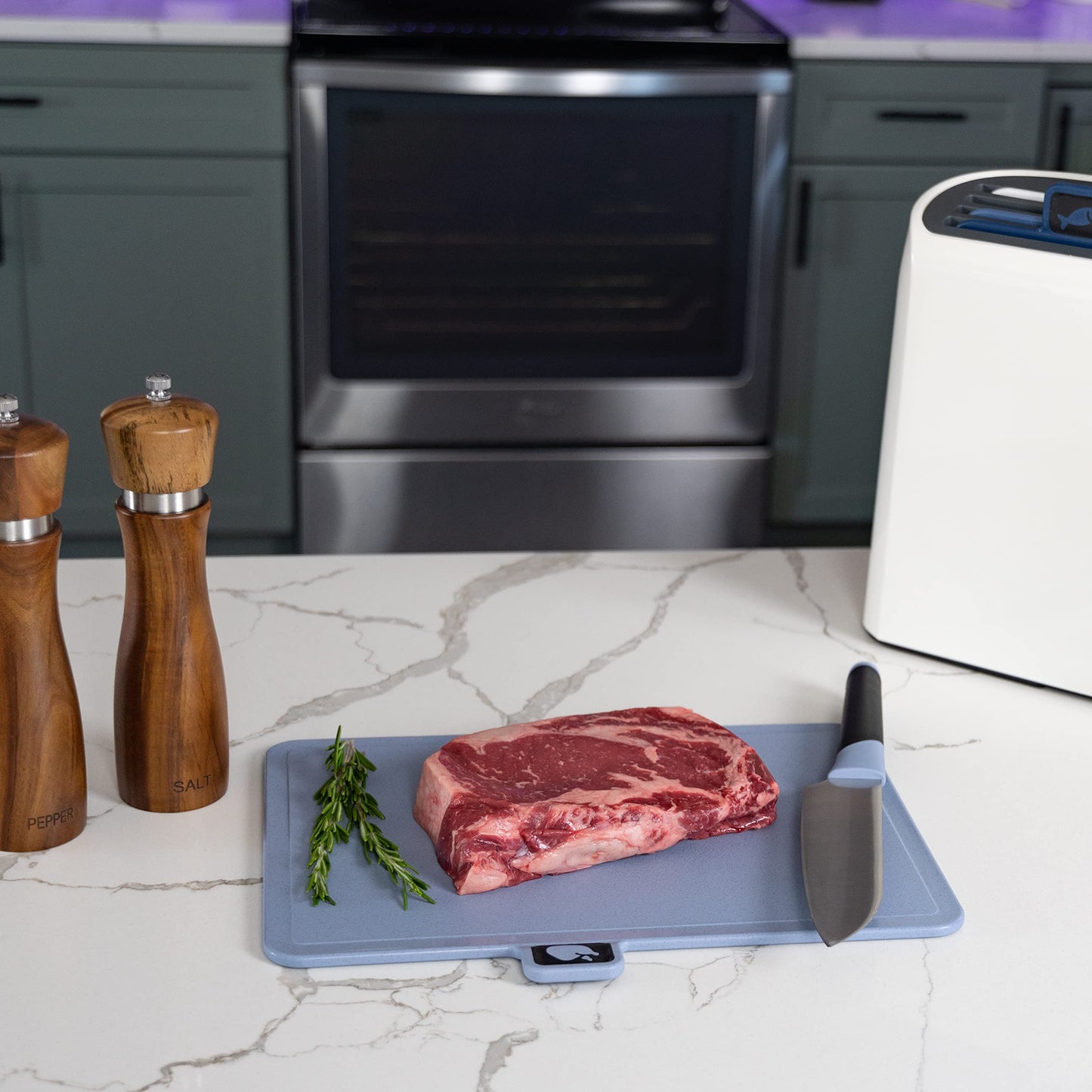 Axiom Creations Smart Cutting Board and Knife Set - Self Cleaning Cutting Board Set with 4 Color Coded Cutting Boards, 4 Stainless Steel Knives - Drying Holder Organizer for Kitchen