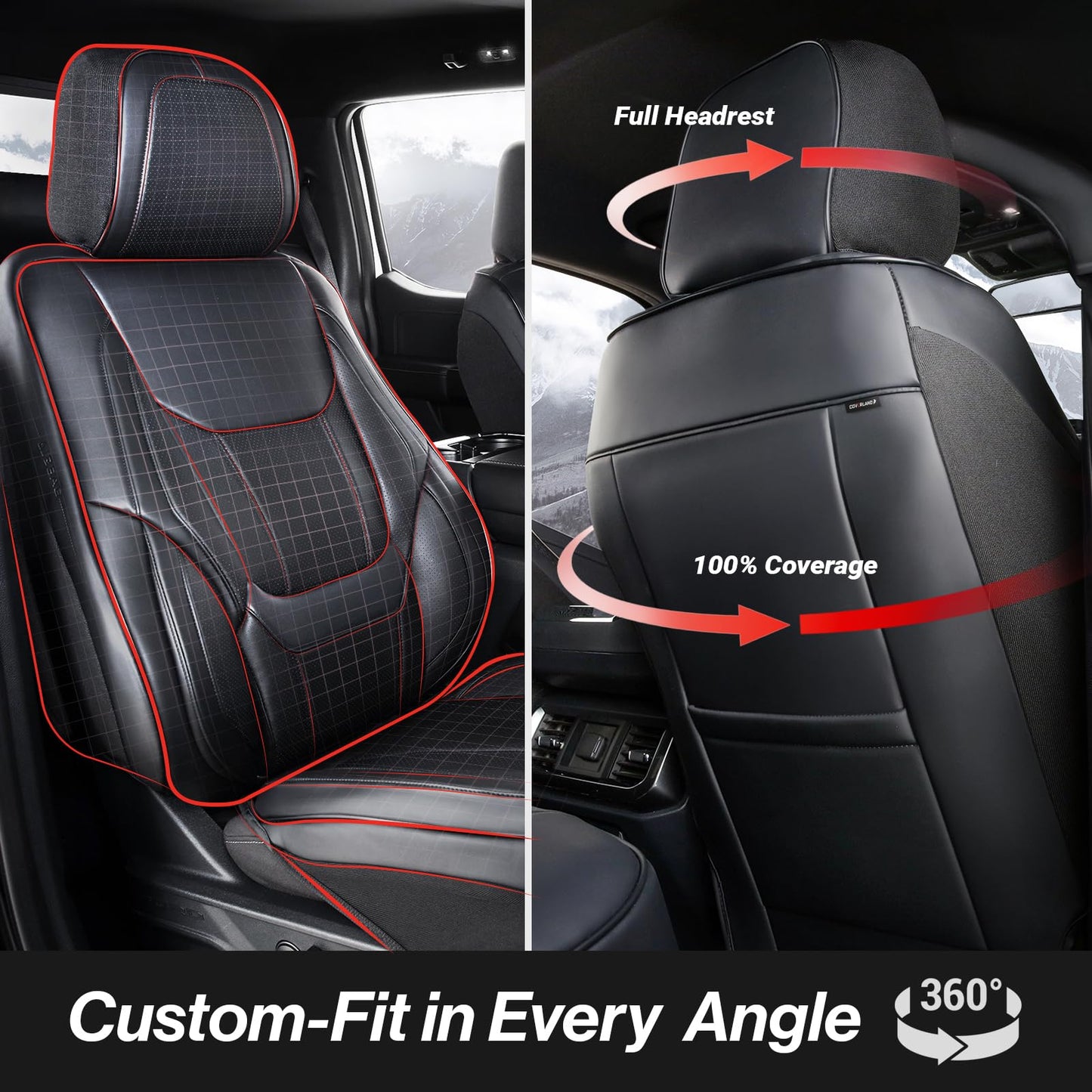Coverland Custom Car Seat Covers Front Seats for [2013-2017 Honda Accord] - Protector Car Seat Cover Water Resistant Leather Memory Form Back Support Seat Cushion [Front-Black]