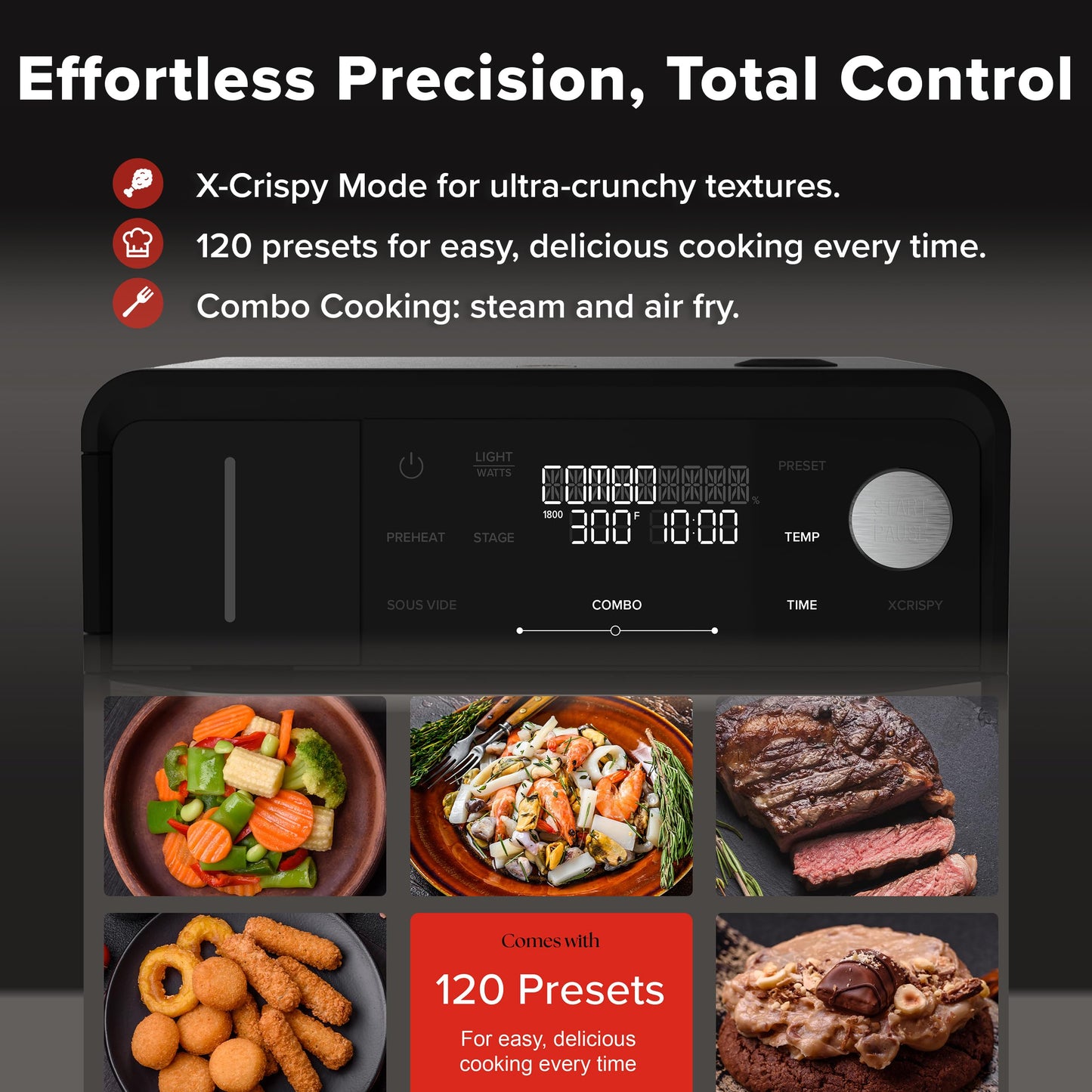 Nuwave PFAS-Free Steam Oven & Air Fryer, All-in-One Convection Cooker with Precision Steam Control, Toast, Air Fry, Sous Vide, Steam & More, Juicier Meats, 120 Presets, 50–450°F, Stainless Steel