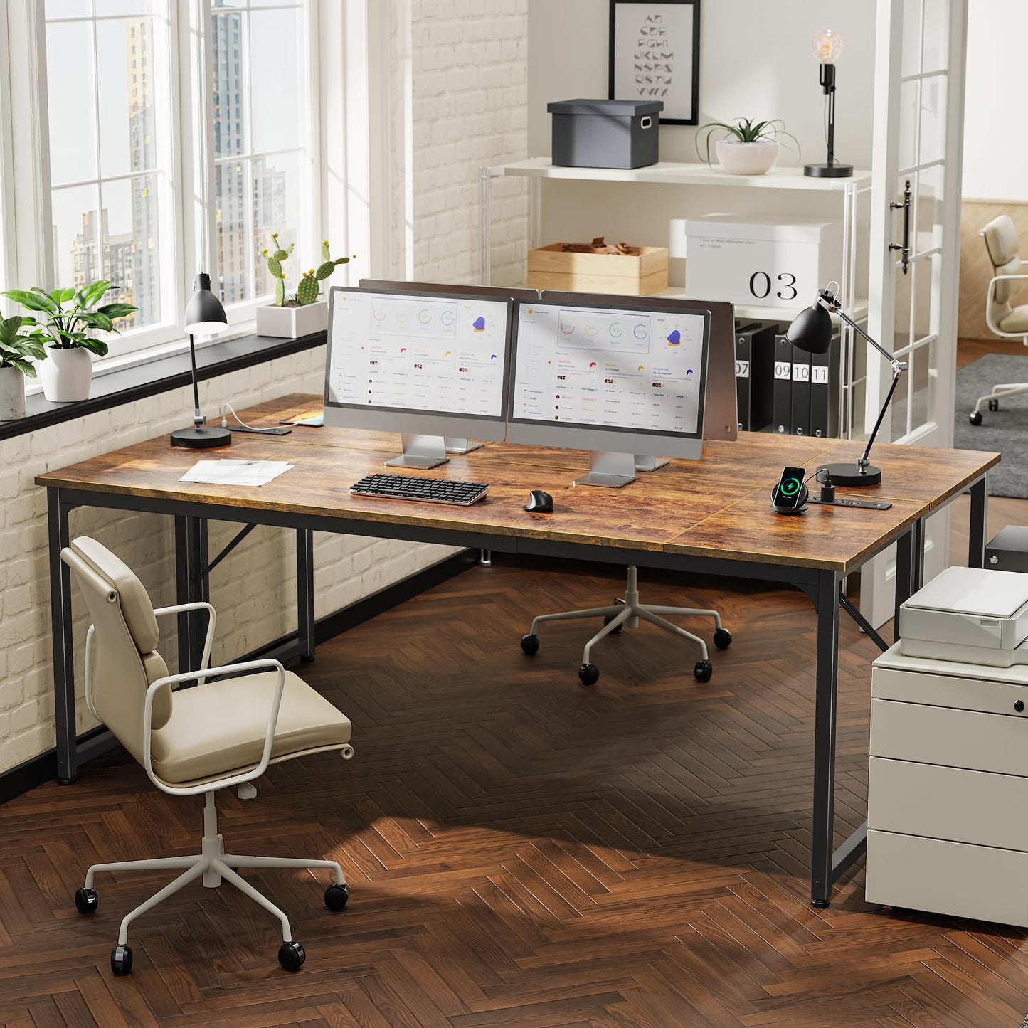 PRAISUN 80 X 24 Inch Office Computer Desk with Power Outlets and USB-C Port, Larger and Longer Gaming Desk, for Home Office, Study, Writing Work from Home Table, Metal Frame, Rustic Brown