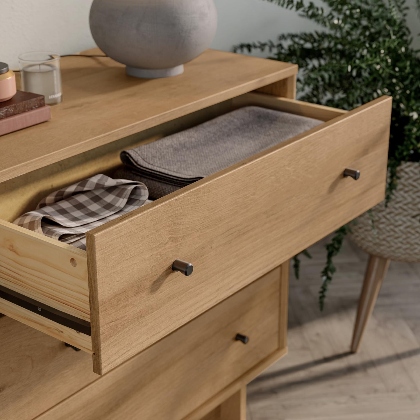 Prepac Finnley 6-Drawer Dresser in Natural Oak, Dresser for Bedroom, Extra-Wide Chest of Drawers with Storage, Modern Clothing Organizer for Home, Bedroom, Living Room, 16" D x 61" W x 31" H