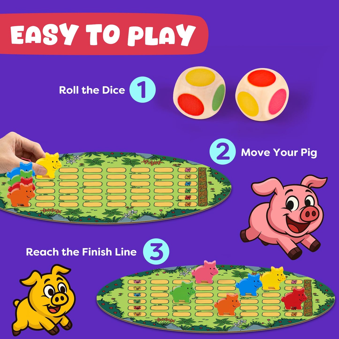 SkilLify Run Piggy Cooperative Board Game, Adorable Family Dice Game for Kids Ages 3-7, Color Matching Board Game, Preschool Learning Toy, 2-6 Players