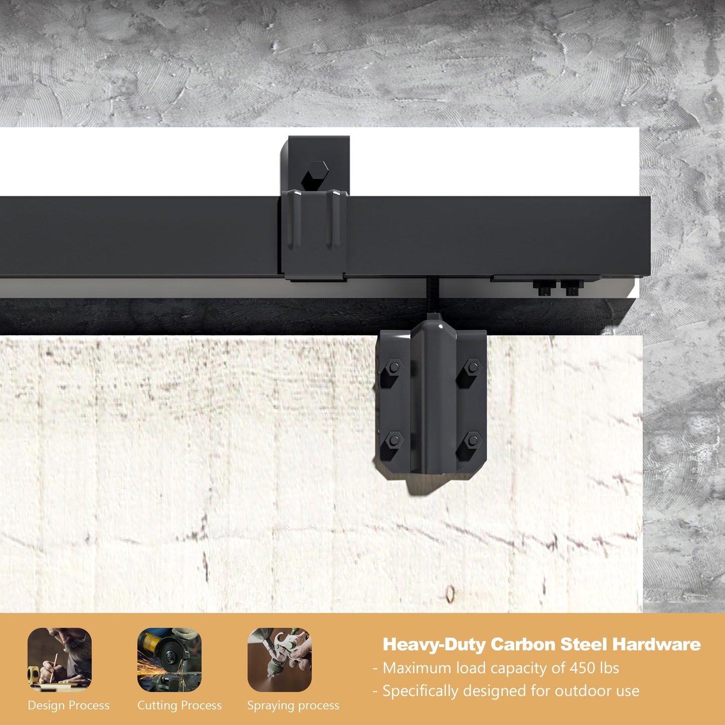 16FT Double Door Industrial Grade Black Double Door Track Kit for Exterior Sliding Barn Doors Heavy Duty Box Rail, Wall Mounted, Max Load 300lbs (Hardware Only,No Door)
