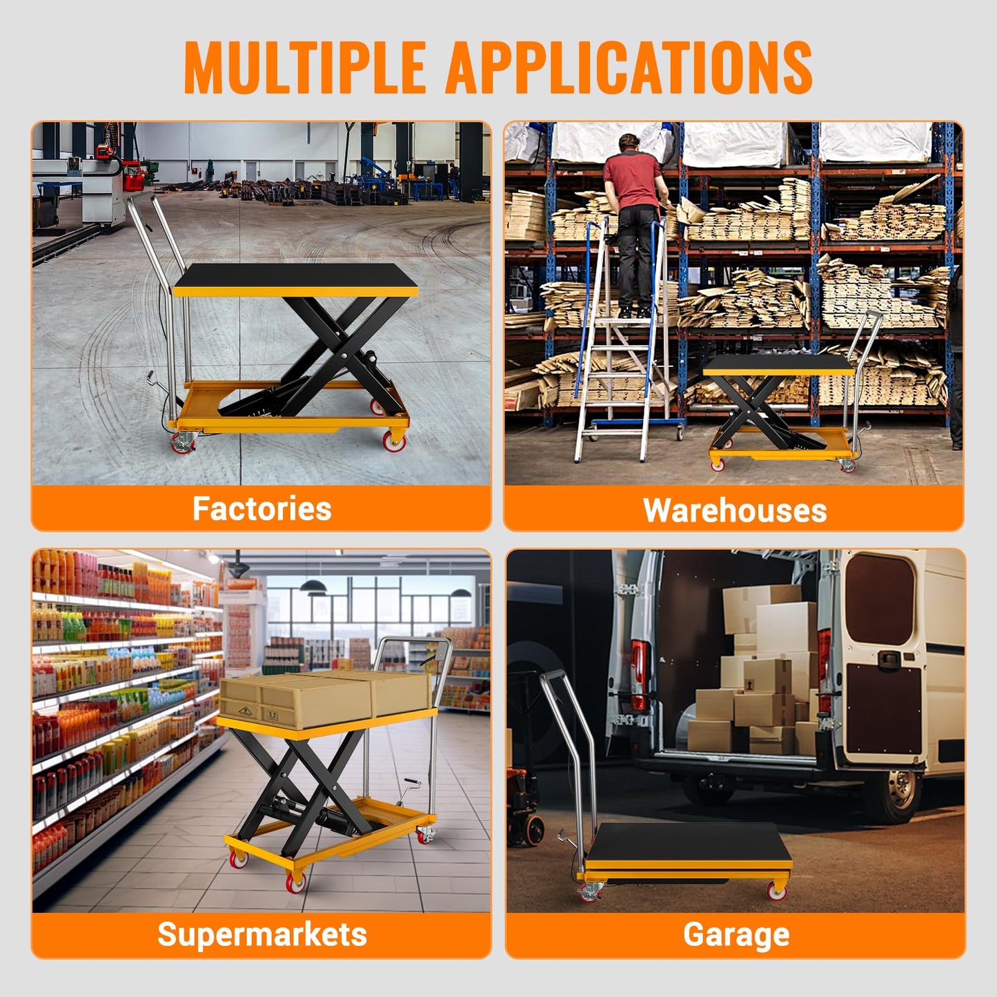 GarveeTech Hydraulic Lift Table Cart, 330lbs Capacity 28.5" Lifting Height, Manual Single Scissor Lift Table with Locking Wheels and Non-Slip Pad, Hydraulic Scissor Cart for Material Handling,Yellow