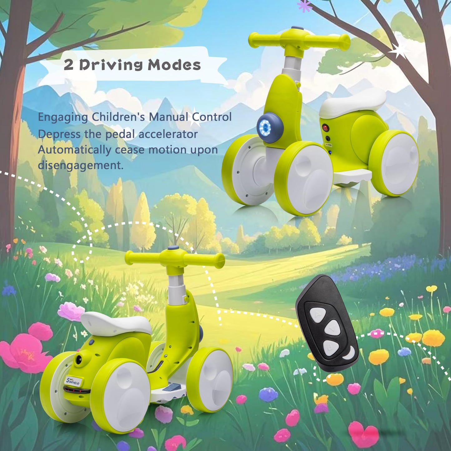 6V Electric Baby Balance Bike for 1 Year Old Boys Girls Ride on Toys 12-36 Months Toddler Balance Bike, 4 Wheels Kids First Bike with Remote Control First Birthday Gifts- Cyan